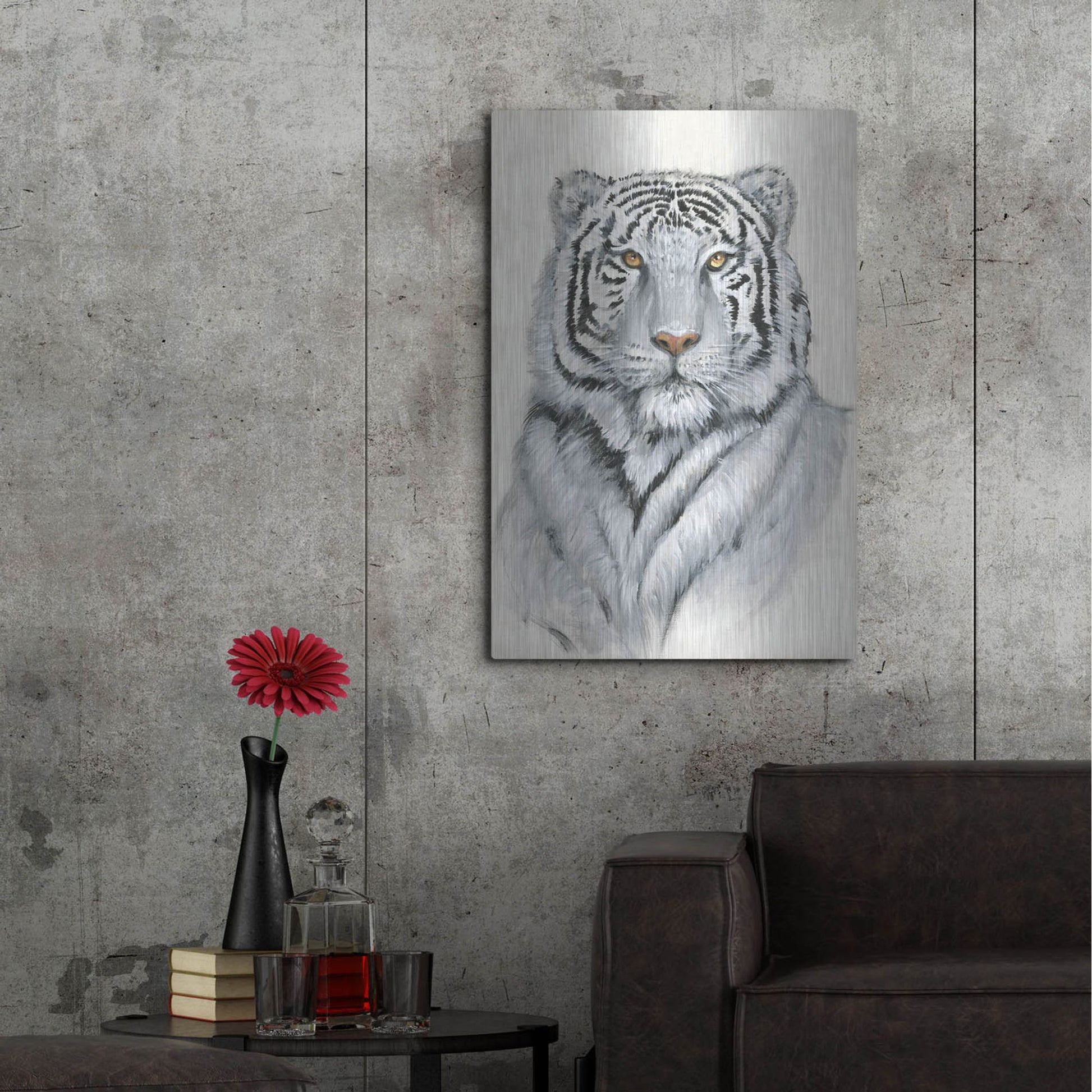 Luxe Metal Art 'White Tiger I' by Tim O'Toole, Metal Wall Art,24x36