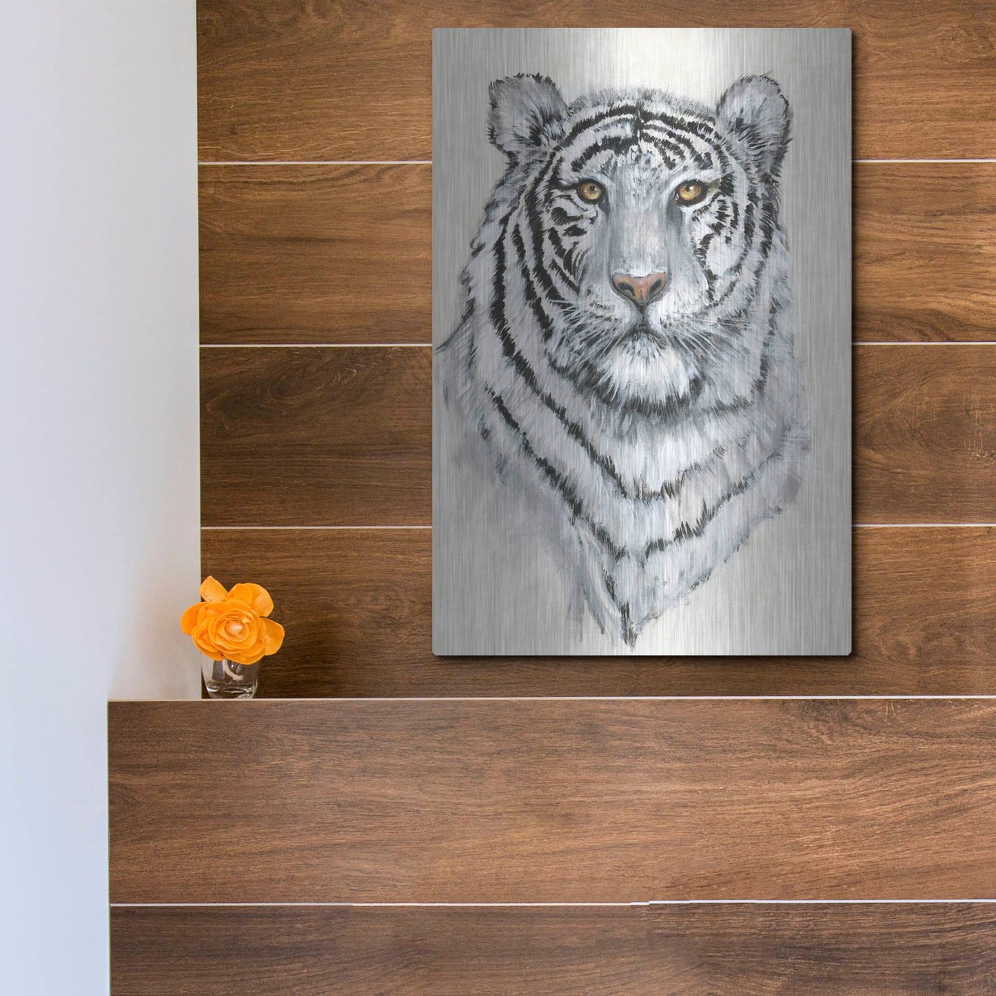 Luxe Metal Art 'White Tiger II' by Tim O'Toole, Metal Wall Art,12x16