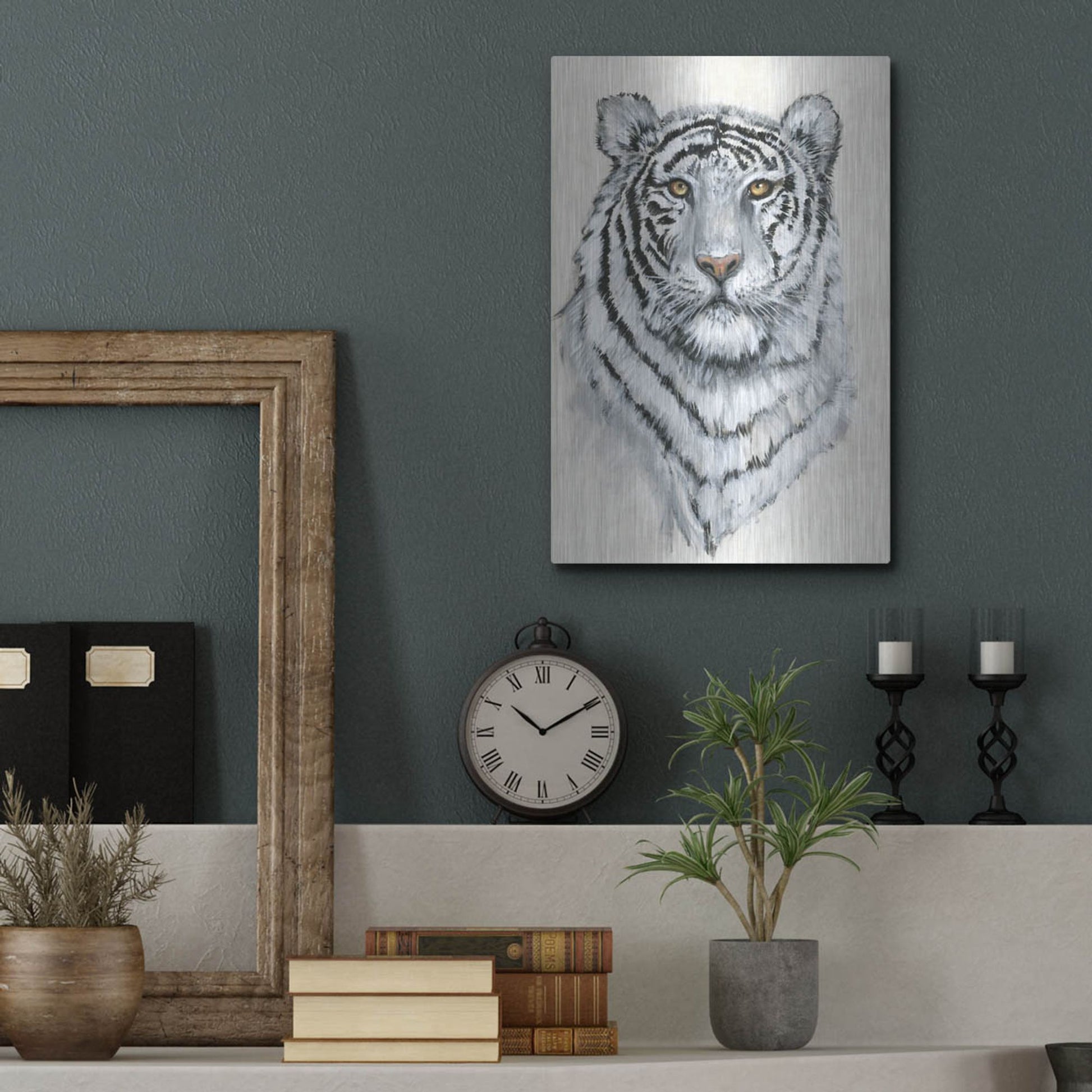 Luxe Metal Art 'White Tiger II' by Tim O'Toole, Metal Wall Art,12x16