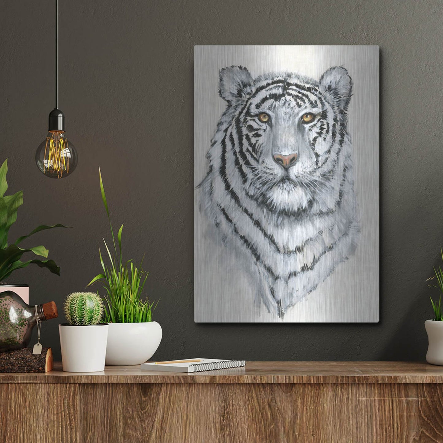 Luxe Metal Art 'White Tiger II' by Tim O'Toole, Metal Wall Art,12x16