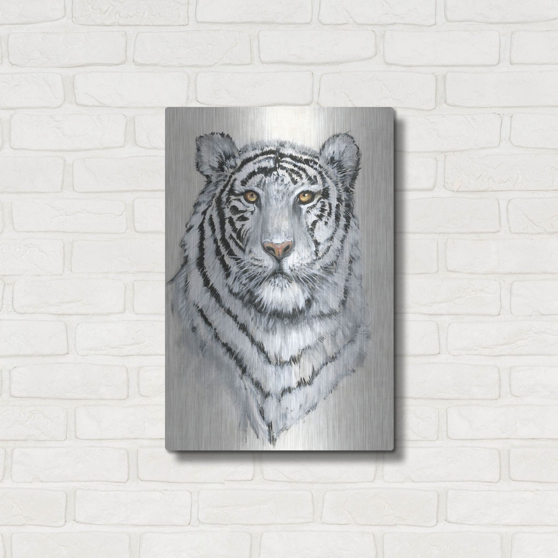 Luxe Metal Art 'White Tiger II' by Tim O'Toole, Metal Wall Art,16x24