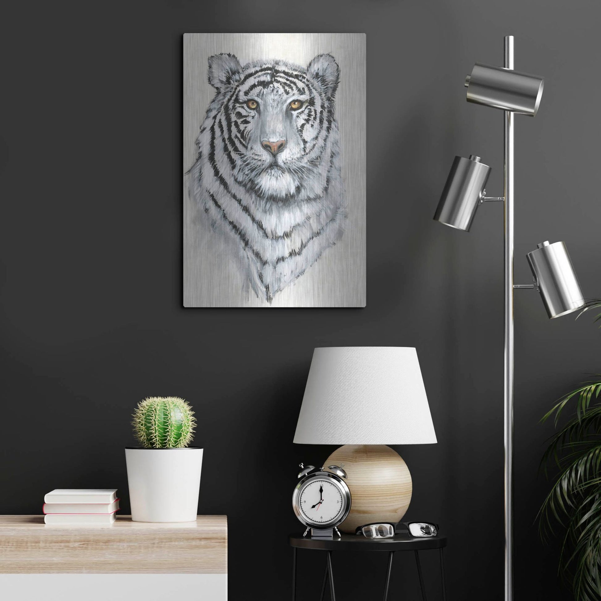 Luxe Metal Art 'White Tiger II' by Tim O'Toole, Metal Wall Art,16x24