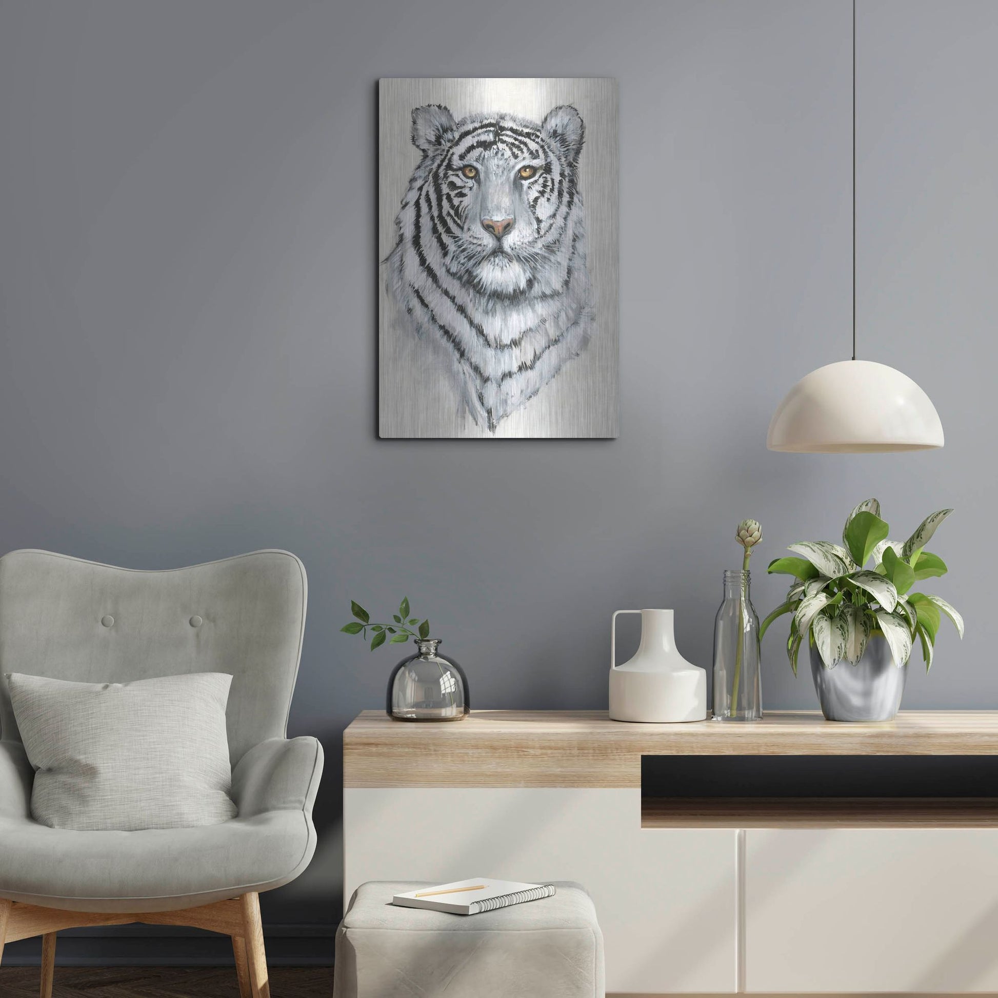 Luxe Metal Art 'White Tiger II' by Tim O'Toole, Metal Wall Art,16x24