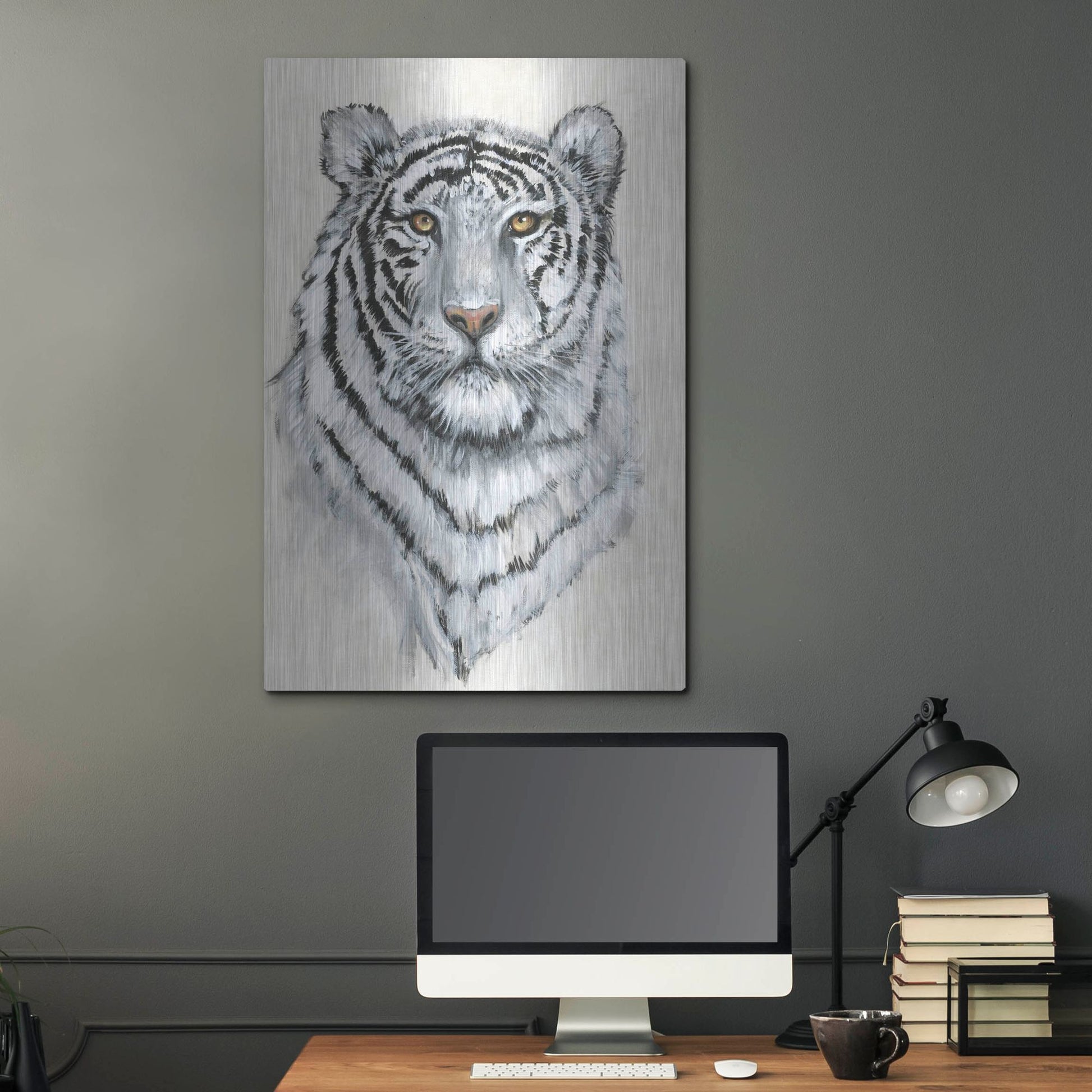 Luxe Metal Art 'White Tiger II' by Tim O'Toole, Metal Wall Art,24x36