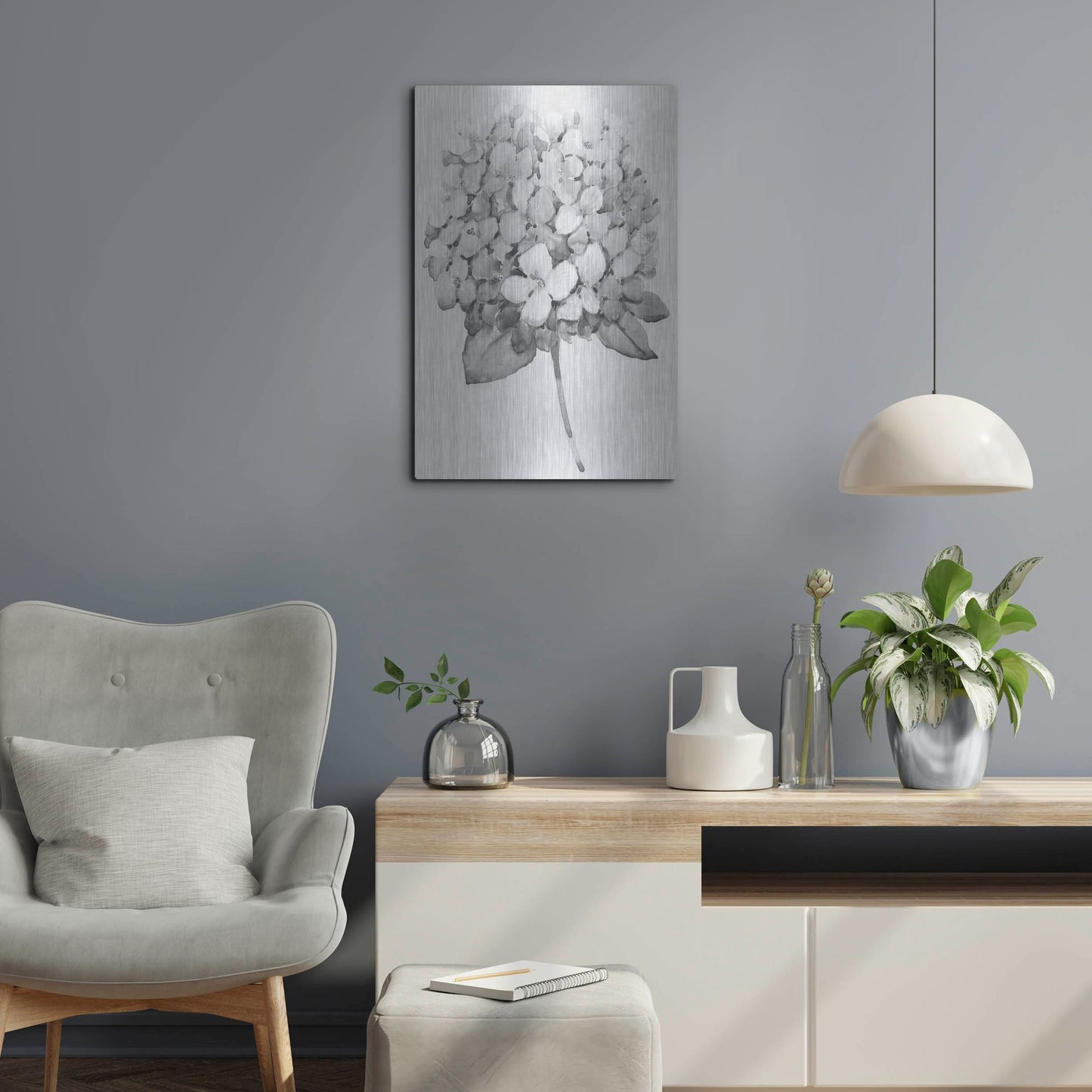 Luxe Metal Art 'Silvertone Floral II' by Tim O'Toole, Metal Wall Art,16x24