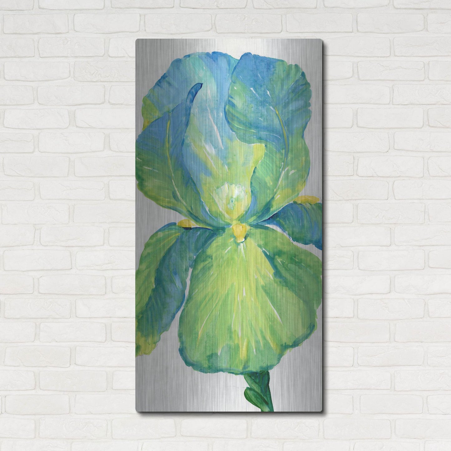 Luxe Metal Art 'Iris Bloom in Green I' by Tim O'Toole, Metal Wall Art,24x48