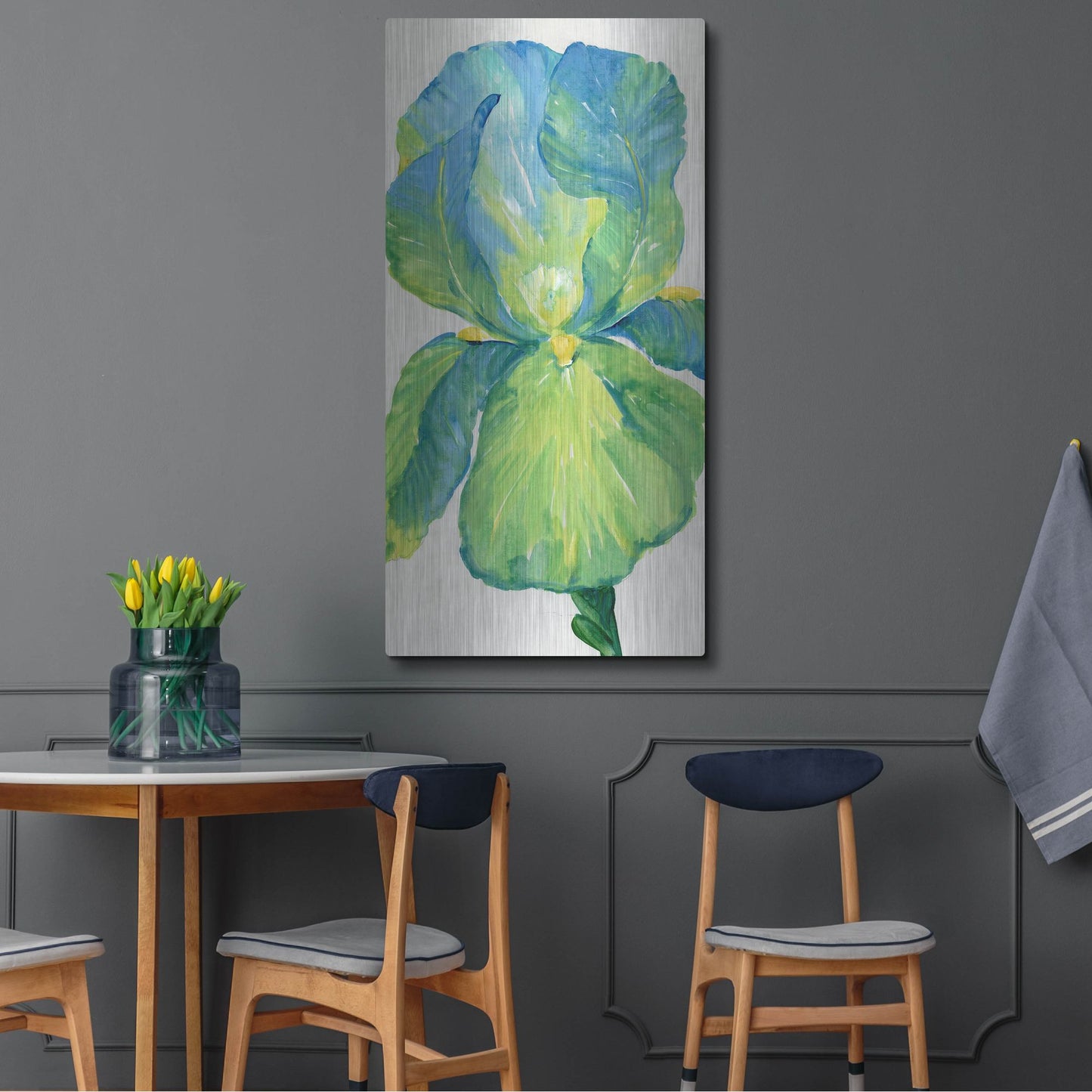 Luxe Metal Art 'Iris Bloom in Green I' by Tim O'Toole, Metal Wall Art,24x48