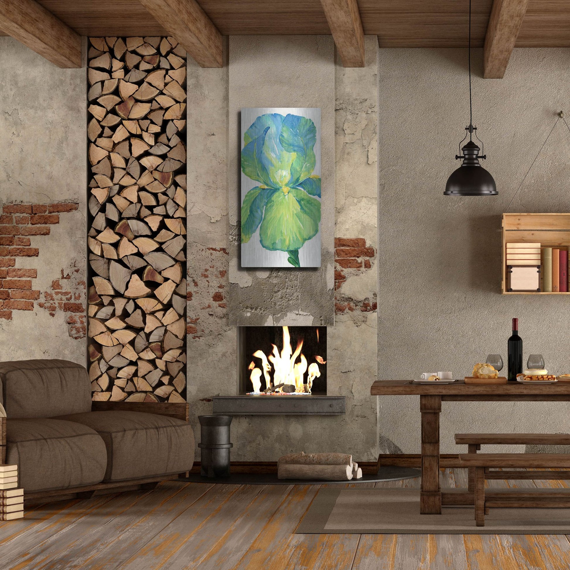 Luxe Metal Art 'Iris Bloom in Green I' by Tim O'Toole, Metal Wall Art,24x48