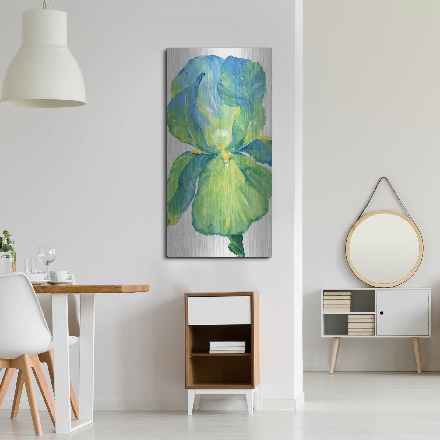 Luxe Metal Art 'Iris Bloom in Green I' by Tim O'Toole, Metal Wall Art,24x48