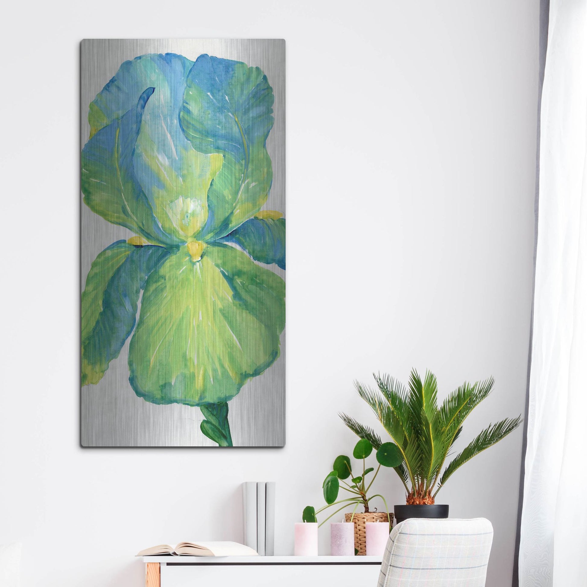 Luxe Metal Art 'Iris Bloom in Green I' by Tim O'Toole, Metal Wall Art,24x48