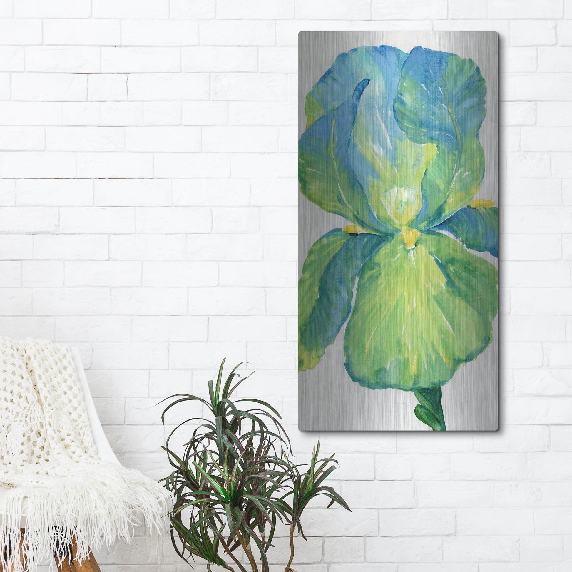 Luxe Metal Art 'Iris Bloom in Green I' by Tim O'Toole, Metal Wall Art,24x48