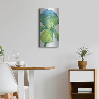 Luxe Metal Art 'Iris Bloom in Green II' by Tim O'Toole, Metal Wall Art,12x24
