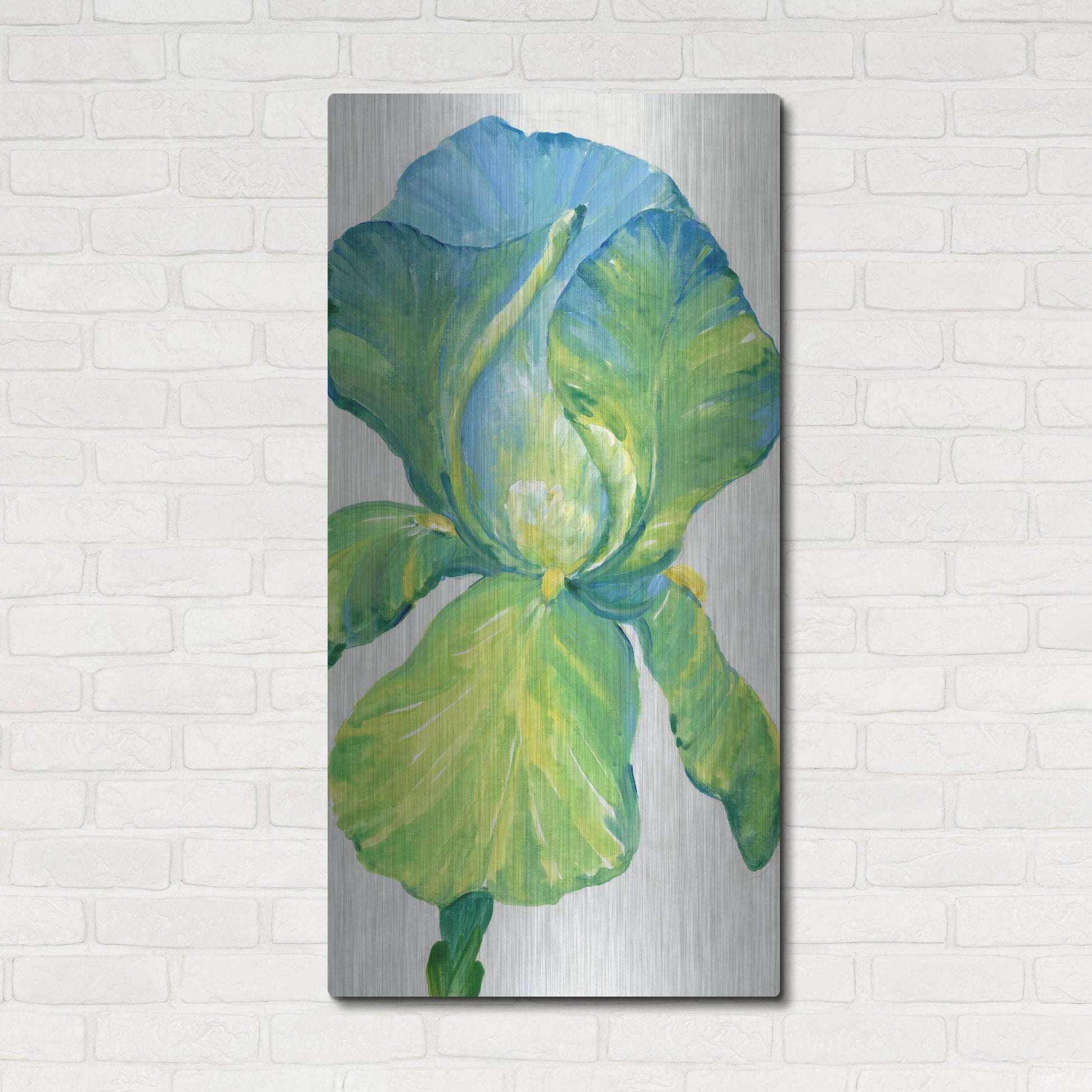 Luxe Metal Art 'Iris Bloom in Green II' by Tim O'Toole, Metal Wall Art,24x48