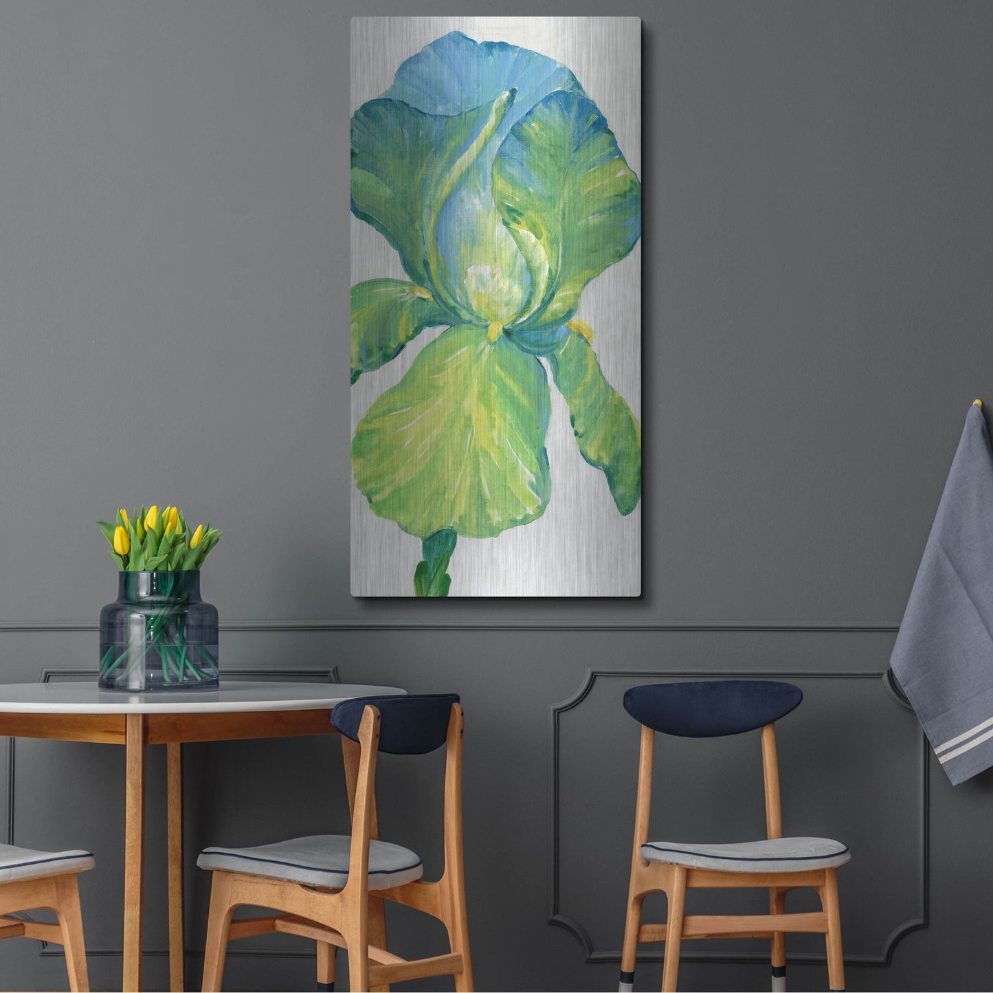 Luxe Metal Art 'Iris Bloom in Green II' by Tim O'Toole, Metal Wall Art,24x48