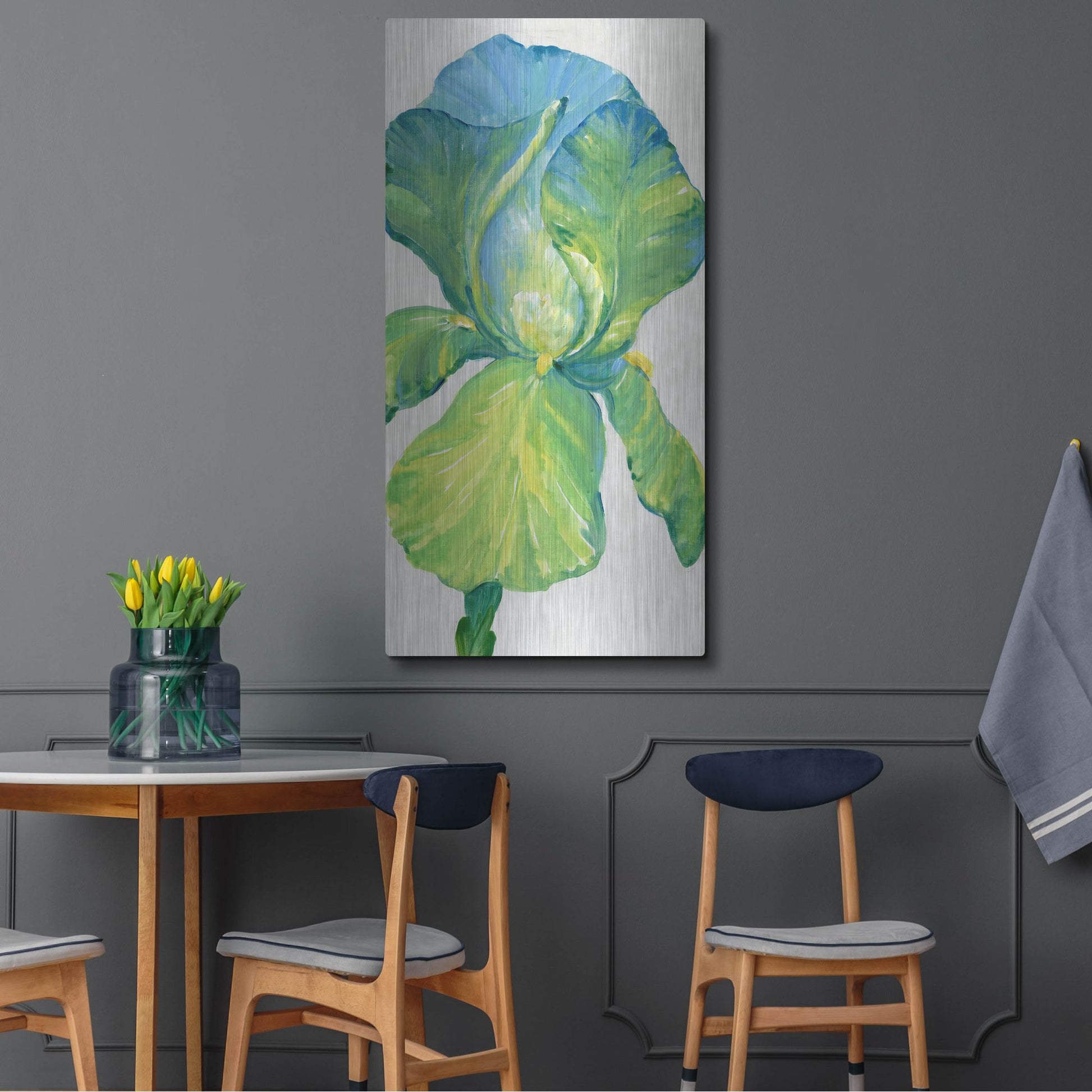 Luxe Metal Art 'Iris Bloom in Green II' by Tim O'Toole, Metal Wall Art,24x48