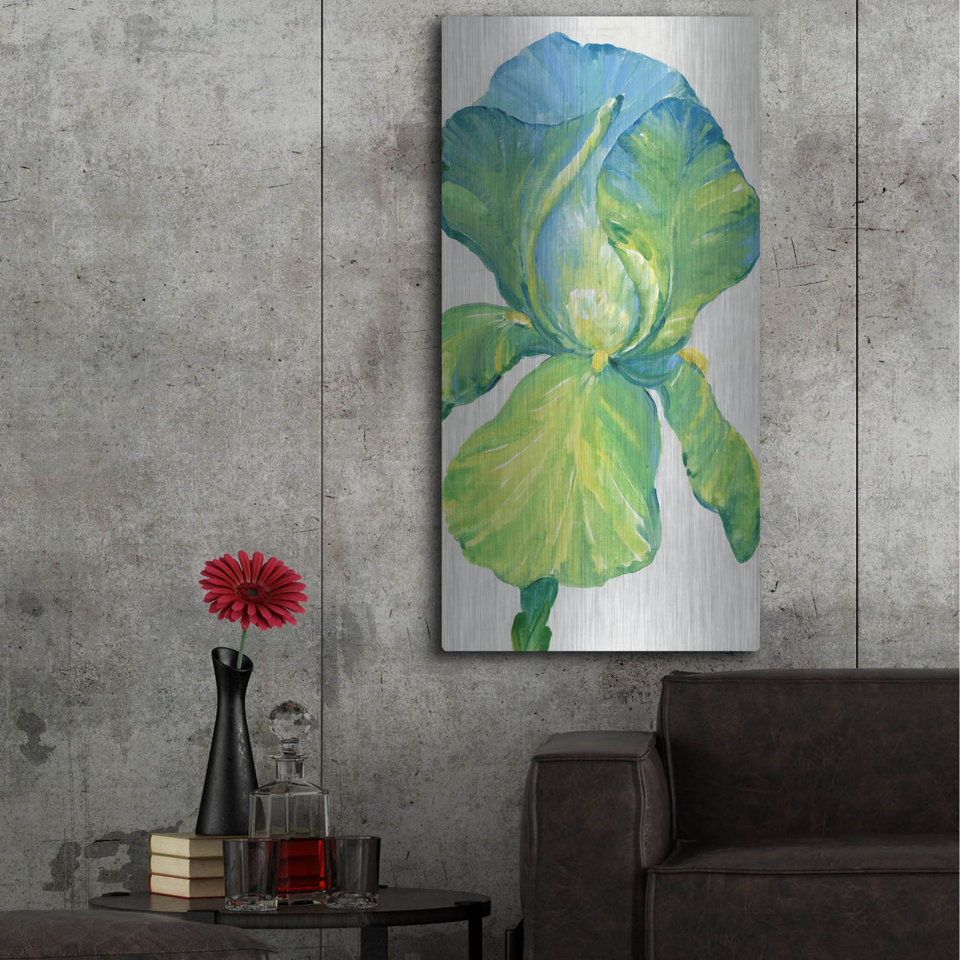 Luxe Metal Art 'Iris Bloom in Green II' by Tim O'Toole, Metal Wall Art,24x48