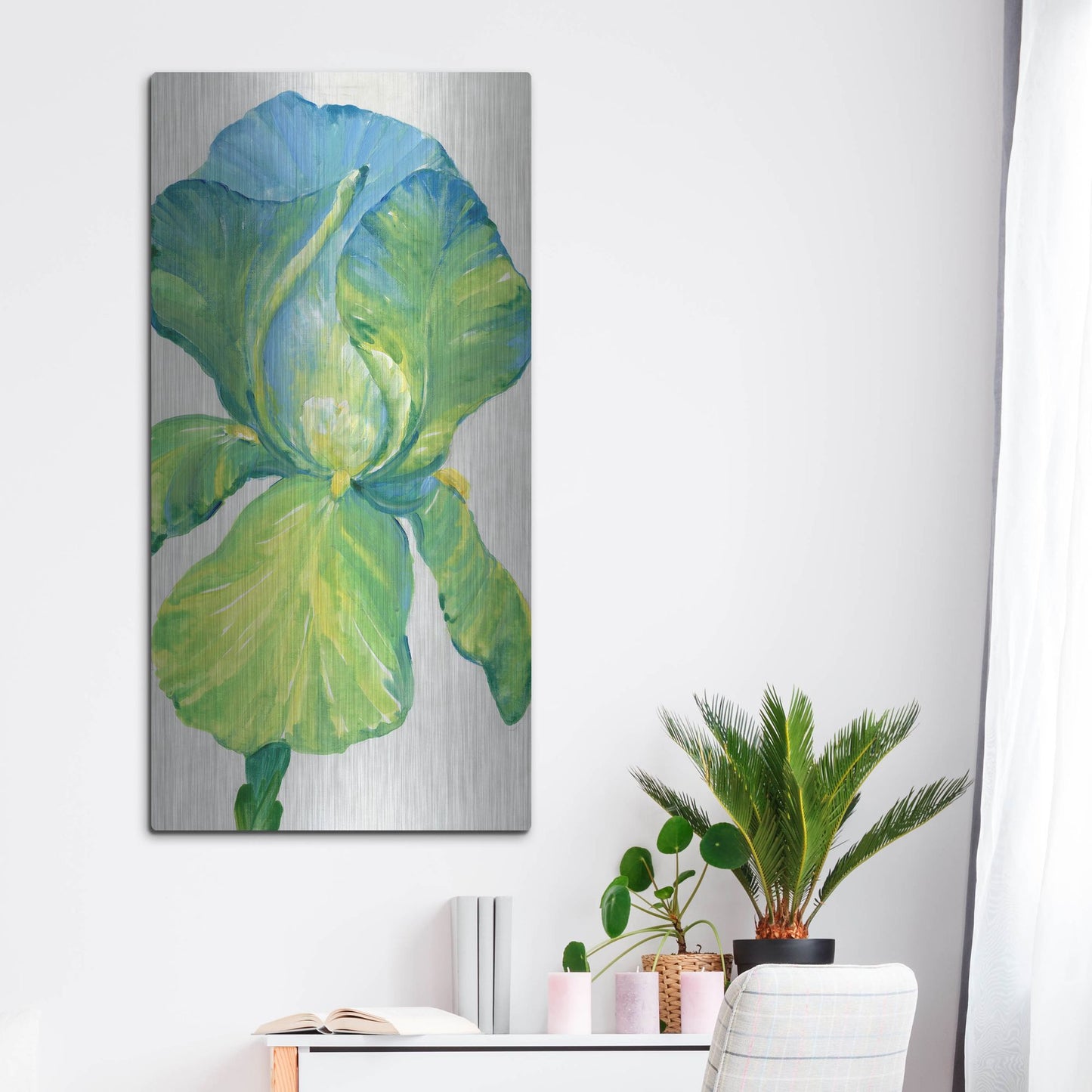 Luxe Metal Art 'Iris Bloom in Green II' by Tim O'Toole, Metal Wall Art,24x48