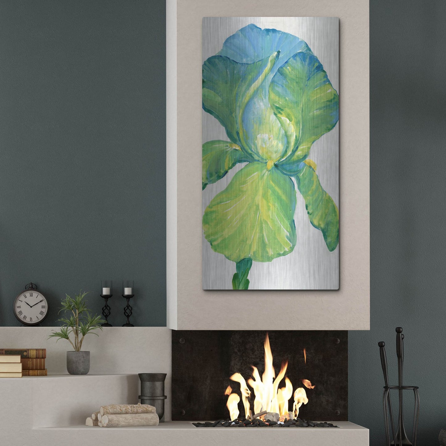 Luxe Metal Art 'Iris Bloom in Green II' by Tim O'Toole, Metal Wall Art,24x48