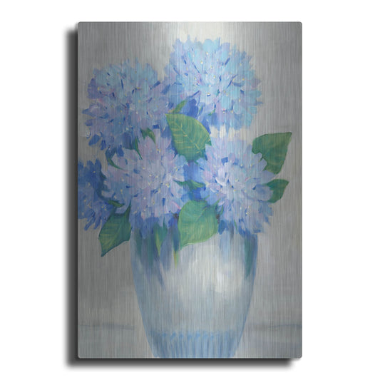 Luxe Metal Art 'Blue Hydrangeas in Vase II' by Tim O'Toole, Metal Wall Art