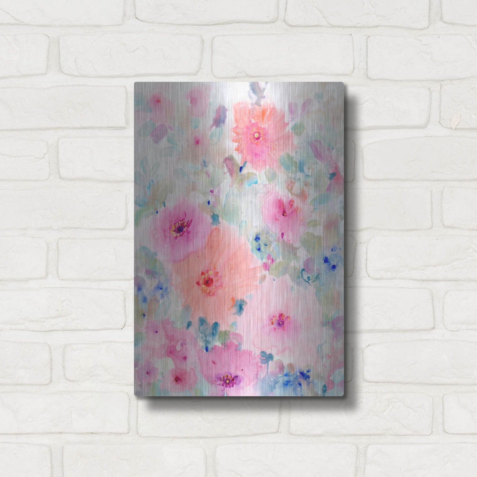 Luxe Metal Art 'Bright Floral Design II' by Tim O'Toole, Metal Wall Art,12x16