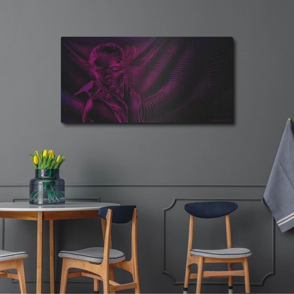 'Kusama Crypto' by Katalina Ooma – Metal Wall Art, 48x24 room view