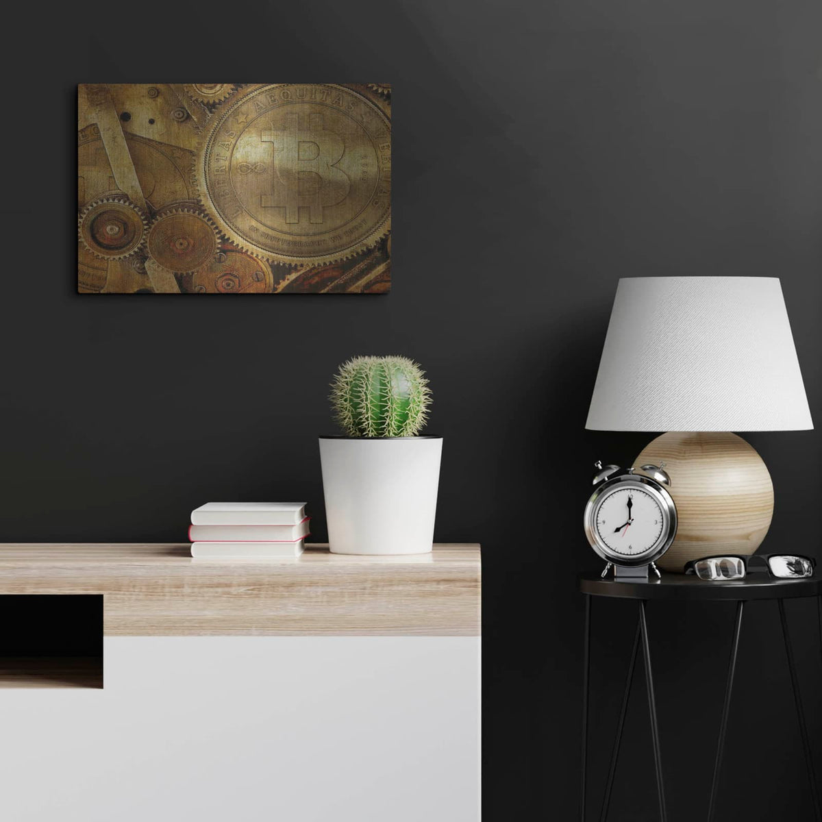 'Grunge Bitcoin One' by Steve Hunziker – Metal Wall Art, 24x16 room view