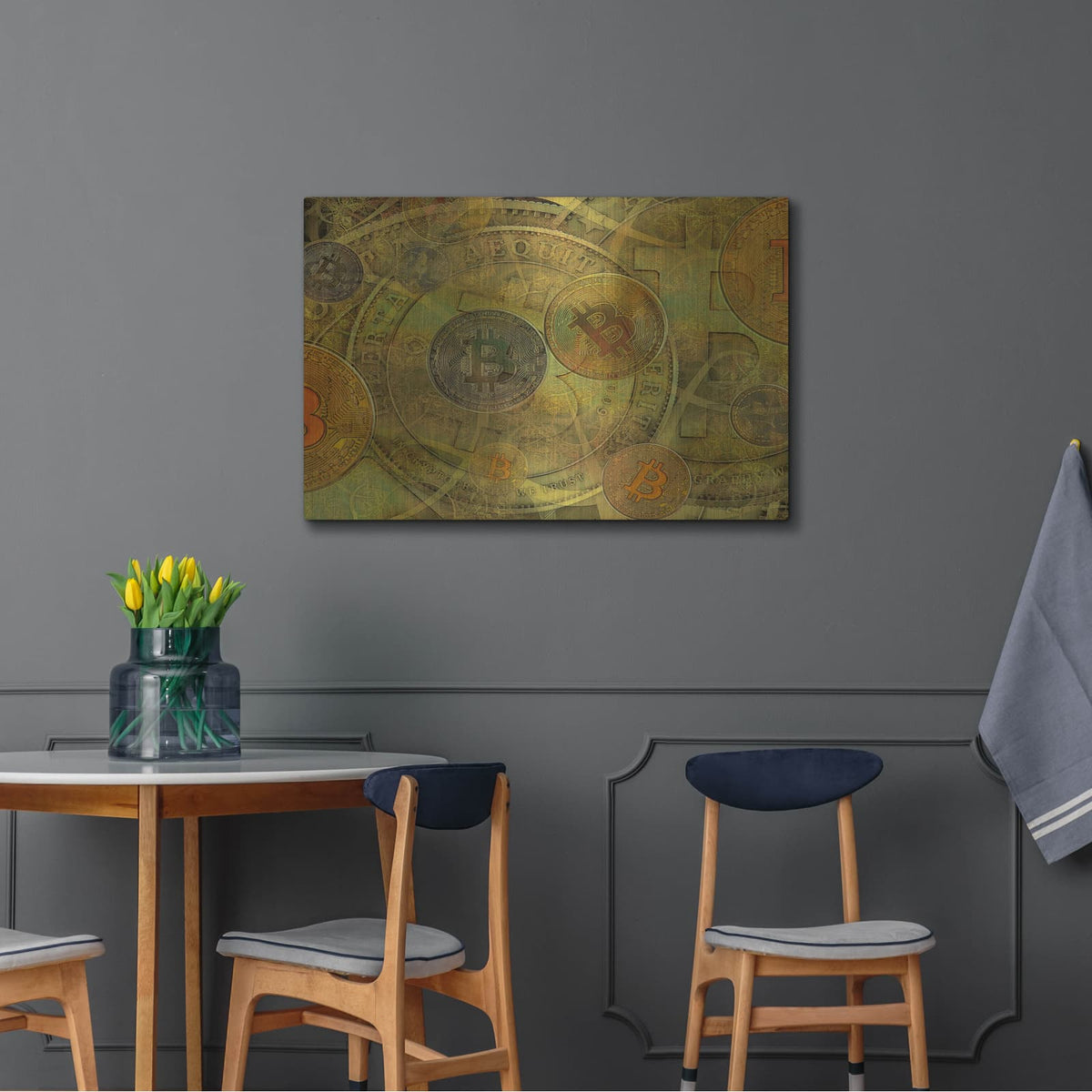 'Grunge Bitcoin Two' by Steve Hunziker – Metal Wall Art, 36x24 room view