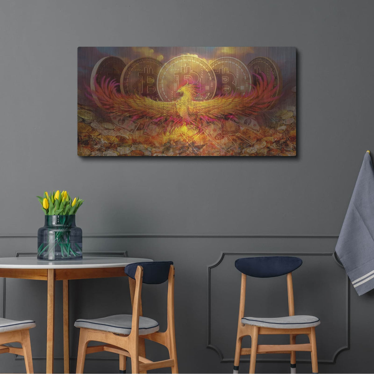 'Bitcoin New Age Nine' by Steve Hunziker – Metal Wall Art, 48x24 room view