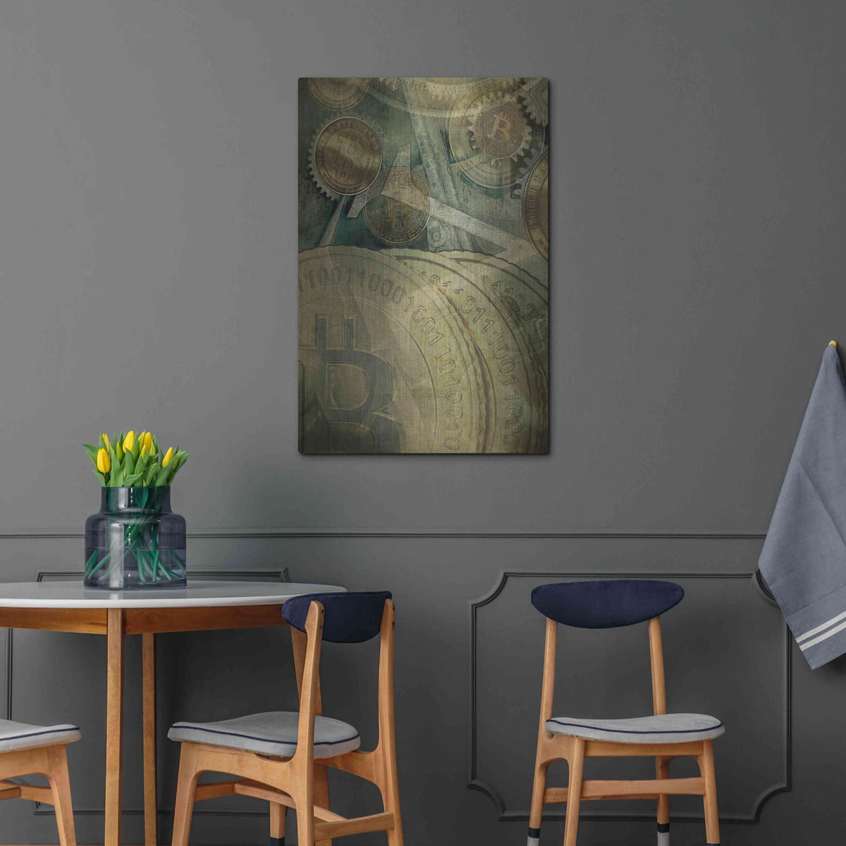 'Grunge Bitcoin Four' by Steve Hunziker – Metal Wall Art, 24x36 room view