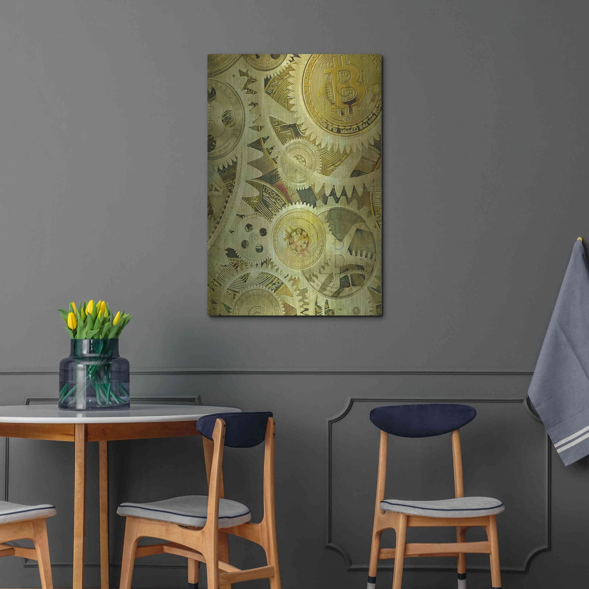 'Grunge Bitcoin Six' by Steve Hunziker – Metal Wall Art, 24x36 room view