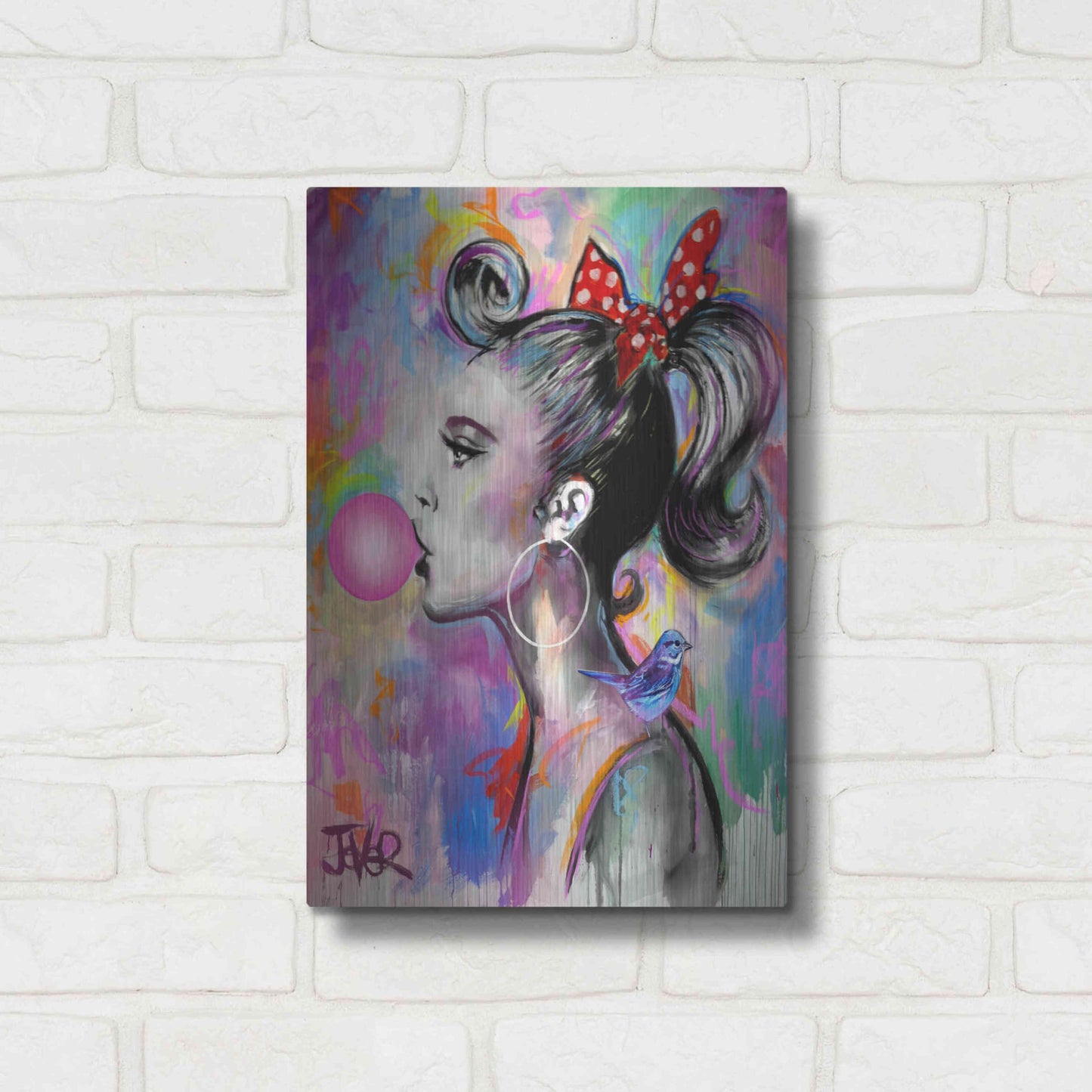 Luxe Metal Art 'Bubble Girl' by Loui Jover, Metal Wall Art,12x16