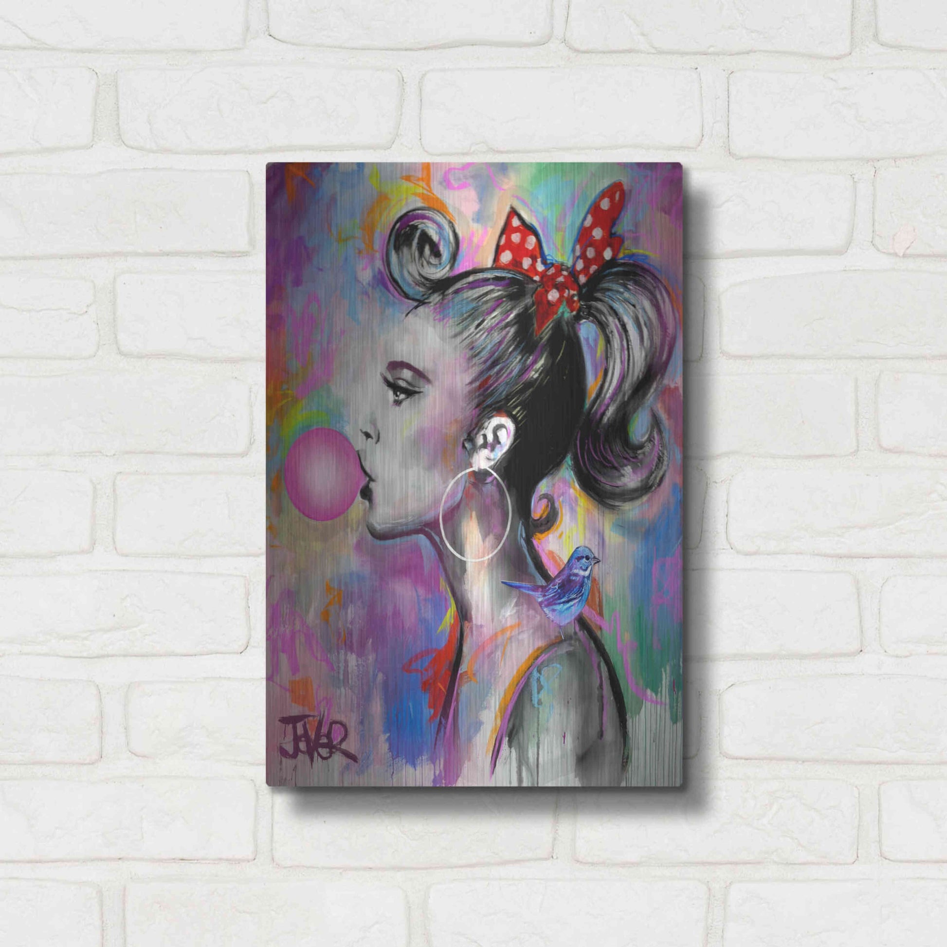 Luxe Metal Art 'Bubble Girl' by Loui Jover, Metal Wall Art,12x16