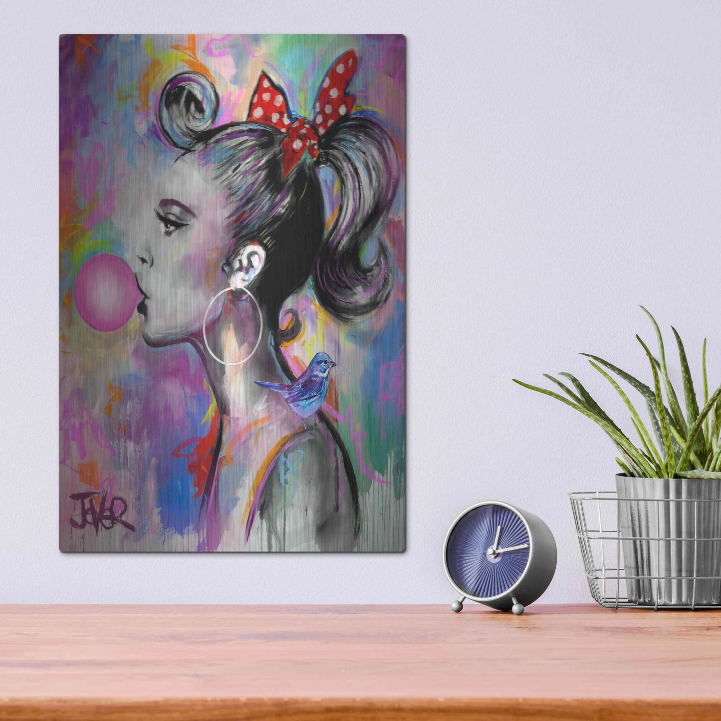 Luxe Metal Art 'Bubble Girl' by Loui Jover, Metal Wall Art,12x16