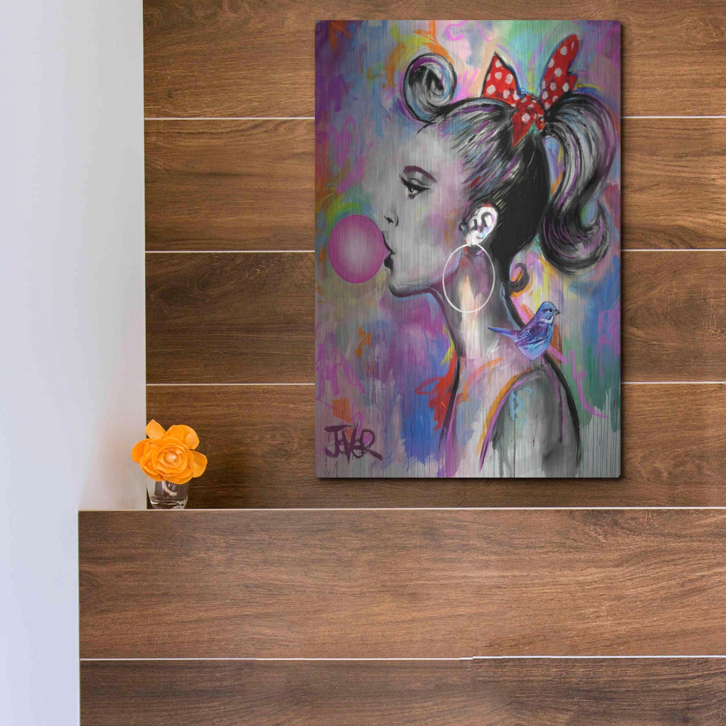 Luxe Metal Art 'Bubble Girl' by Loui Jover, Metal Wall Art,12x16