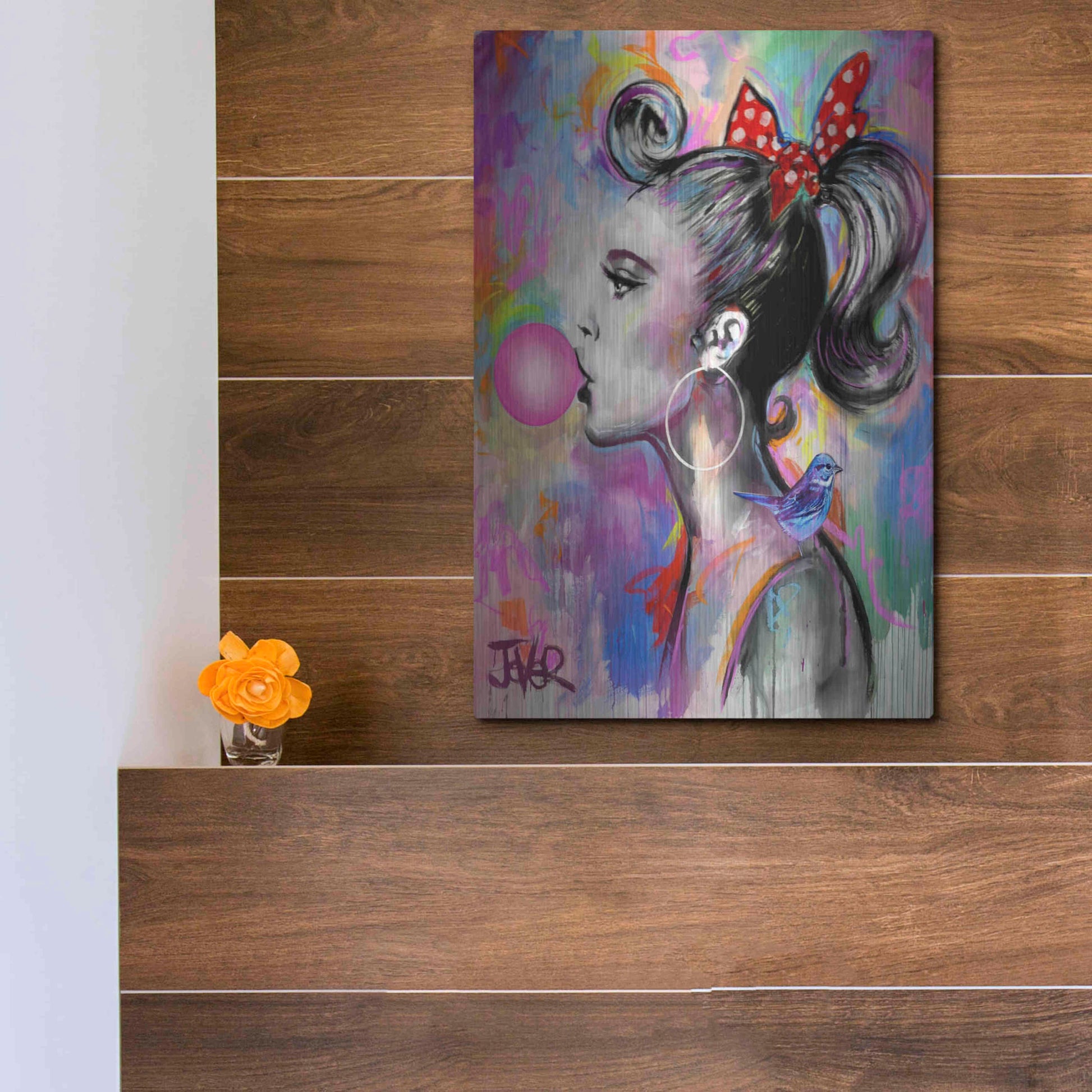 Luxe Metal Art 'Bubble Girl' by Loui Jover, Metal Wall Art,12x16