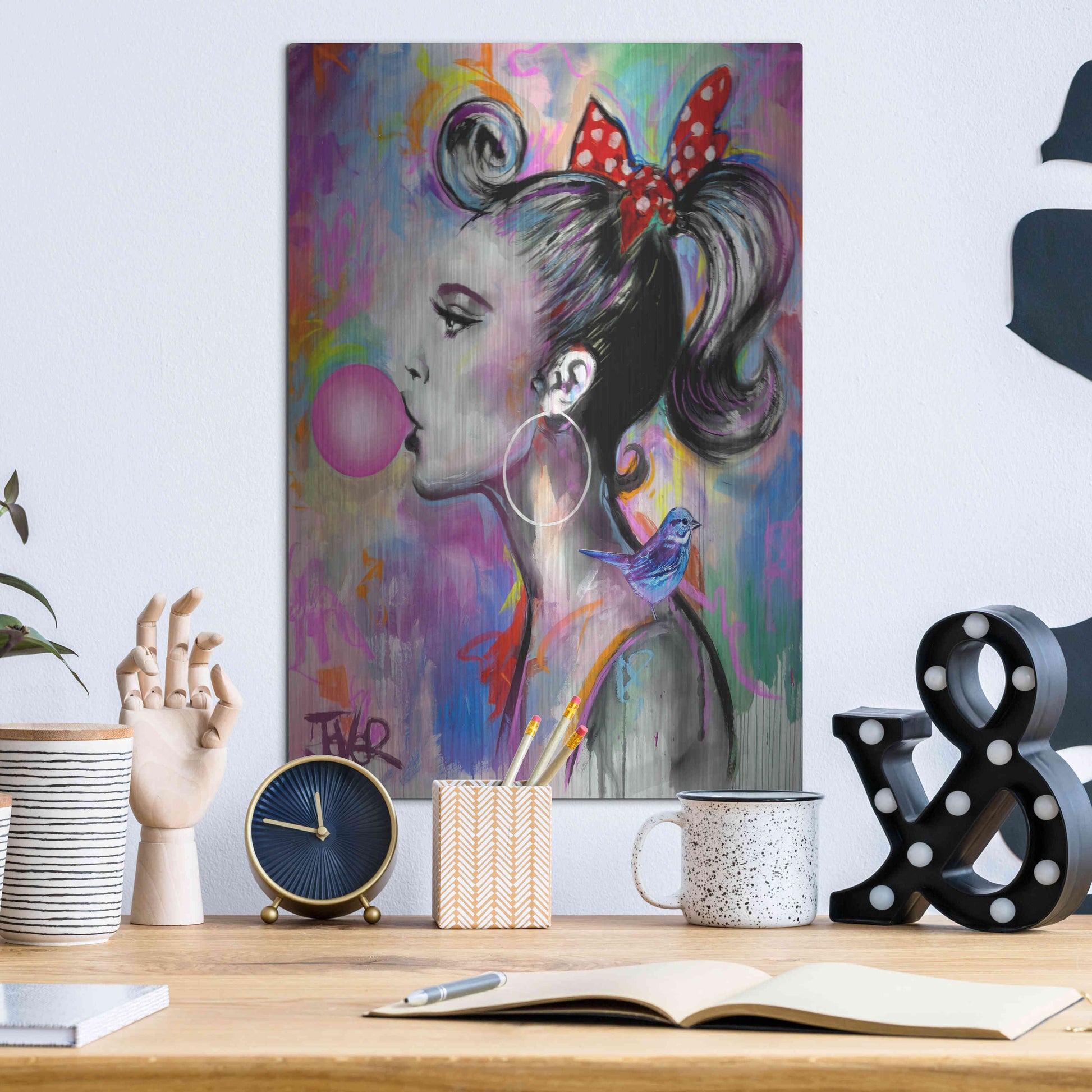 Luxe Metal Art 'Bubble Girl' by Loui Jover, Metal Wall Art,12x16