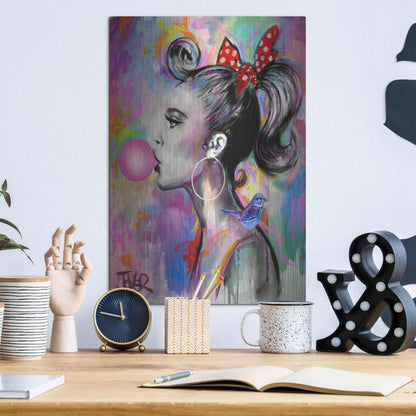 Luxe Metal Art 'Bubble Girl' by Loui Jover, Metal Wall Art,12x16