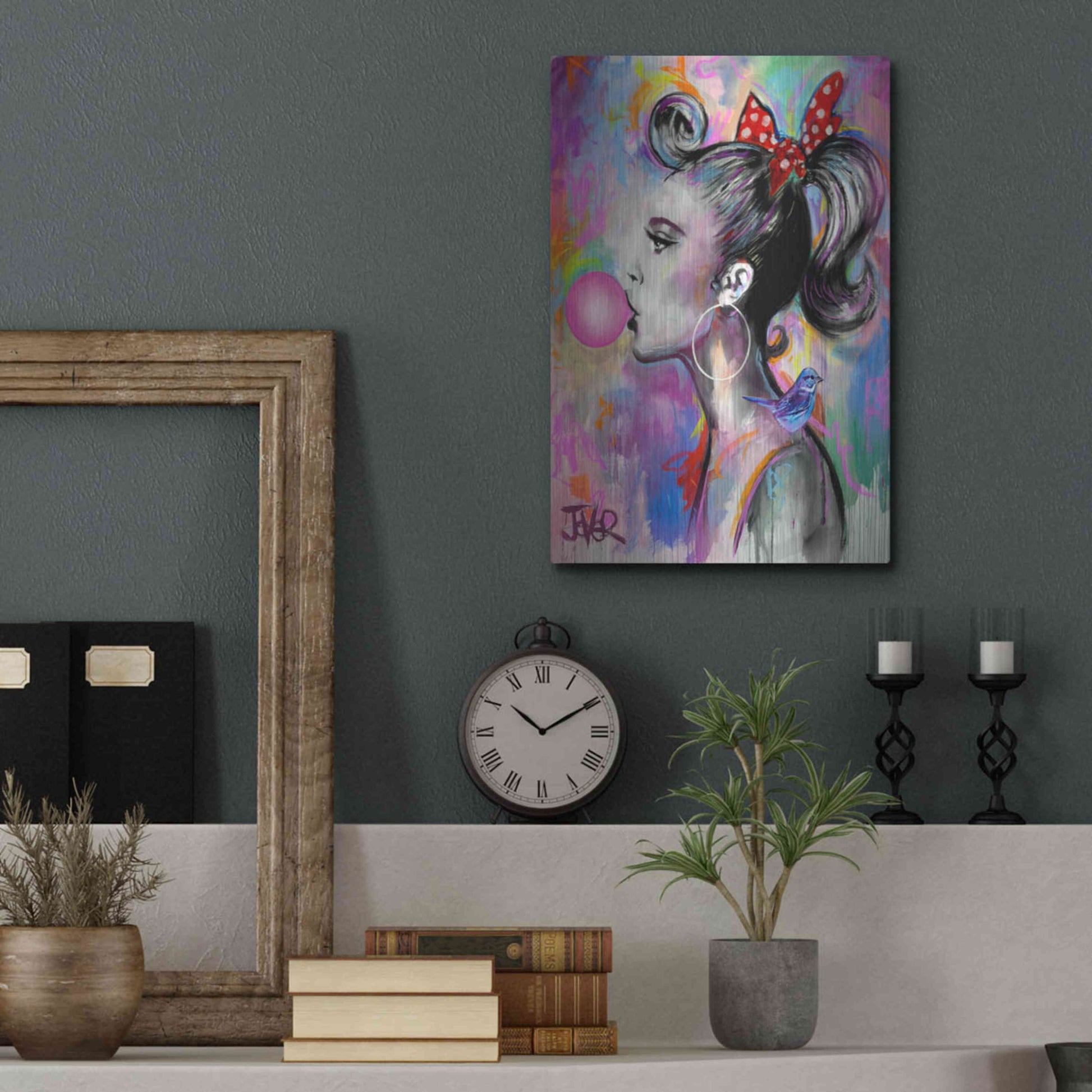 Luxe Metal Art 'Bubble Girl' by Loui Jover, Metal Wall Art,12x16