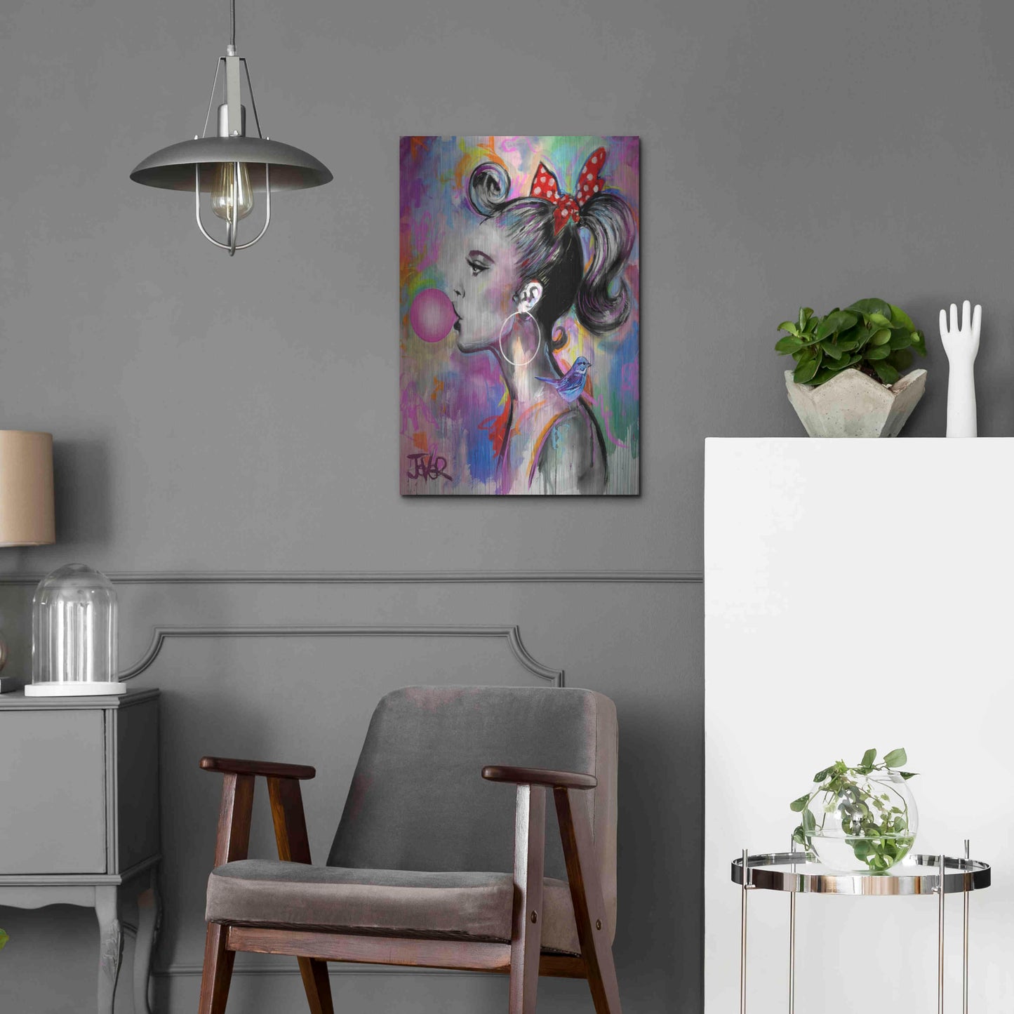 Luxe Metal Art 'Bubble Girl' by Loui Jover, Metal Wall Art,16x24