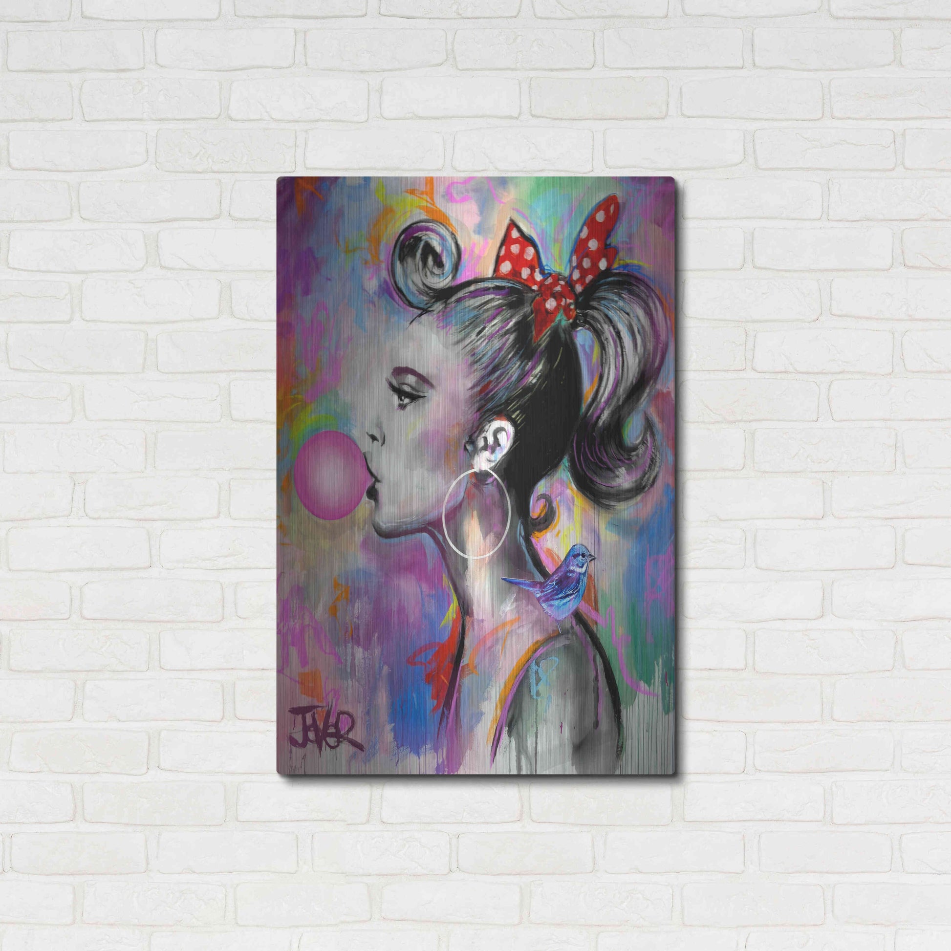 Luxe Metal Art 'Bubble Girl' by Loui Jover, Metal Wall Art,24x36