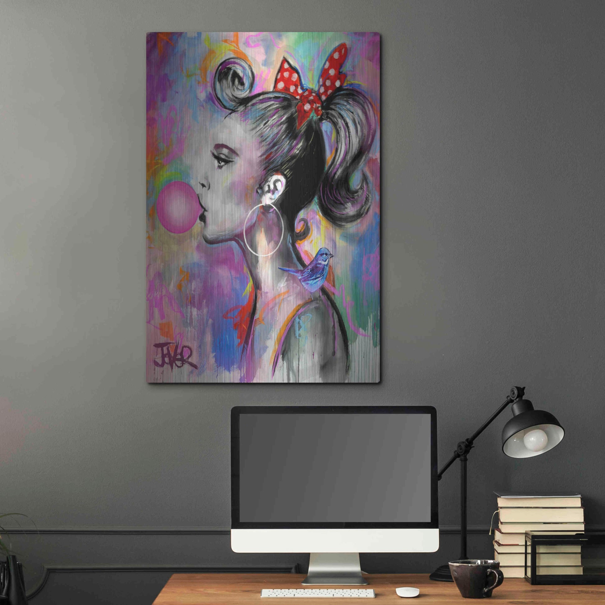 Luxe Metal Art 'Bubble Girl' by Loui Jover, Metal Wall Art,24x36