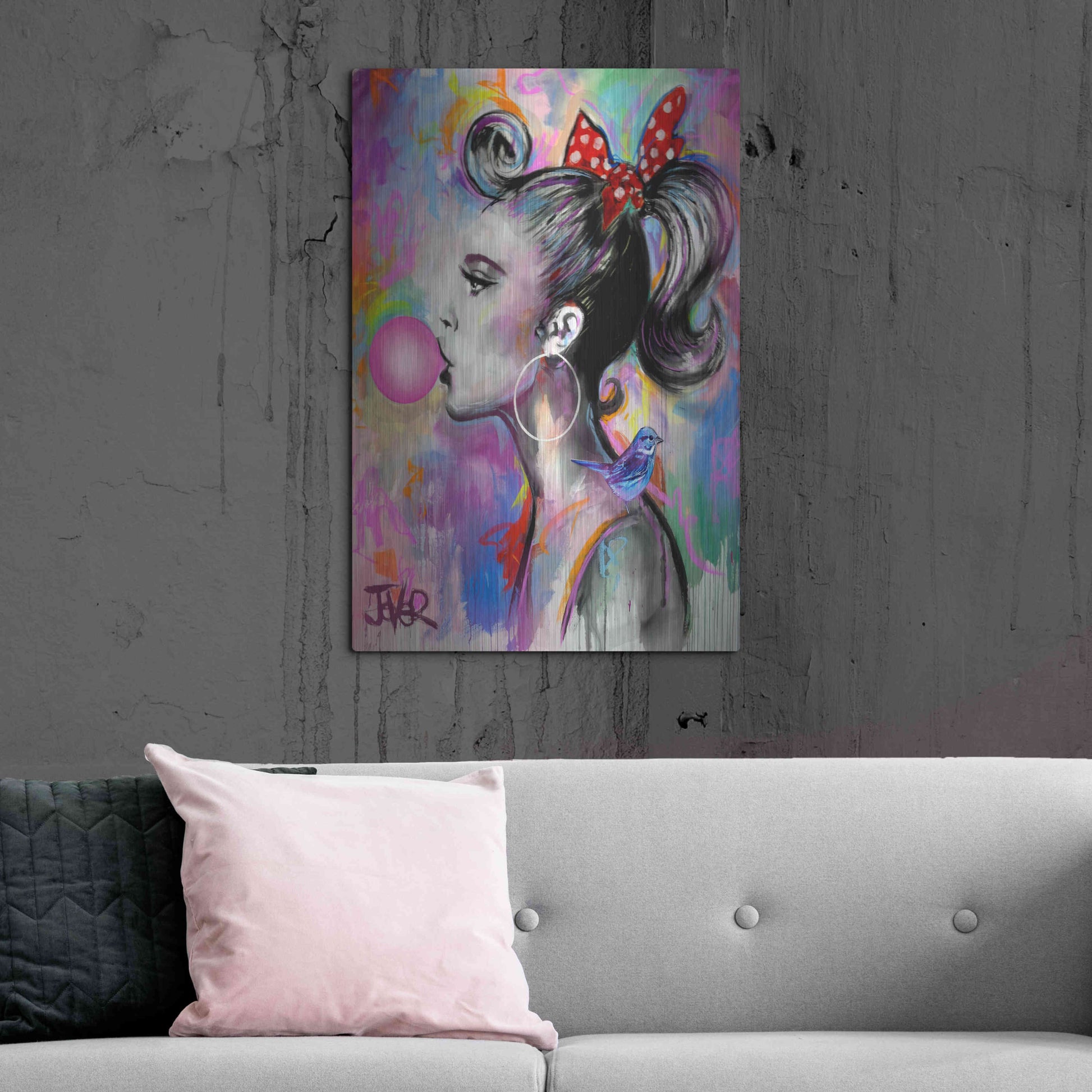Luxe Metal Art 'Bubble Girl' by Loui Jover, Metal Wall Art,24x36