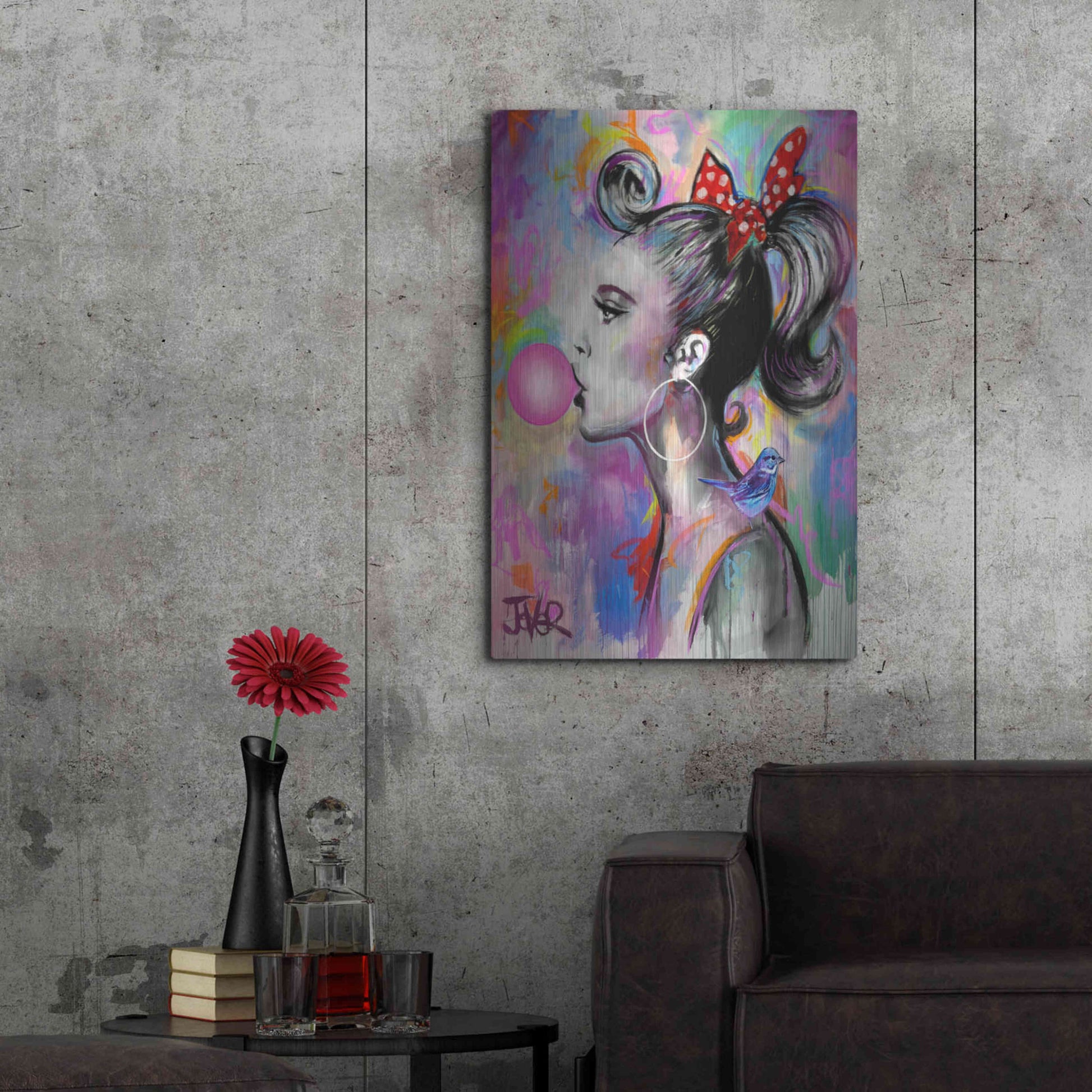 Luxe Metal Art 'Bubble Girl' by Loui Jover, Metal Wall Art,24x36