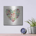 'Love Never Fails Flower Heart' by Cindy Jacobs – Metal Wall Art, 12x12 room view