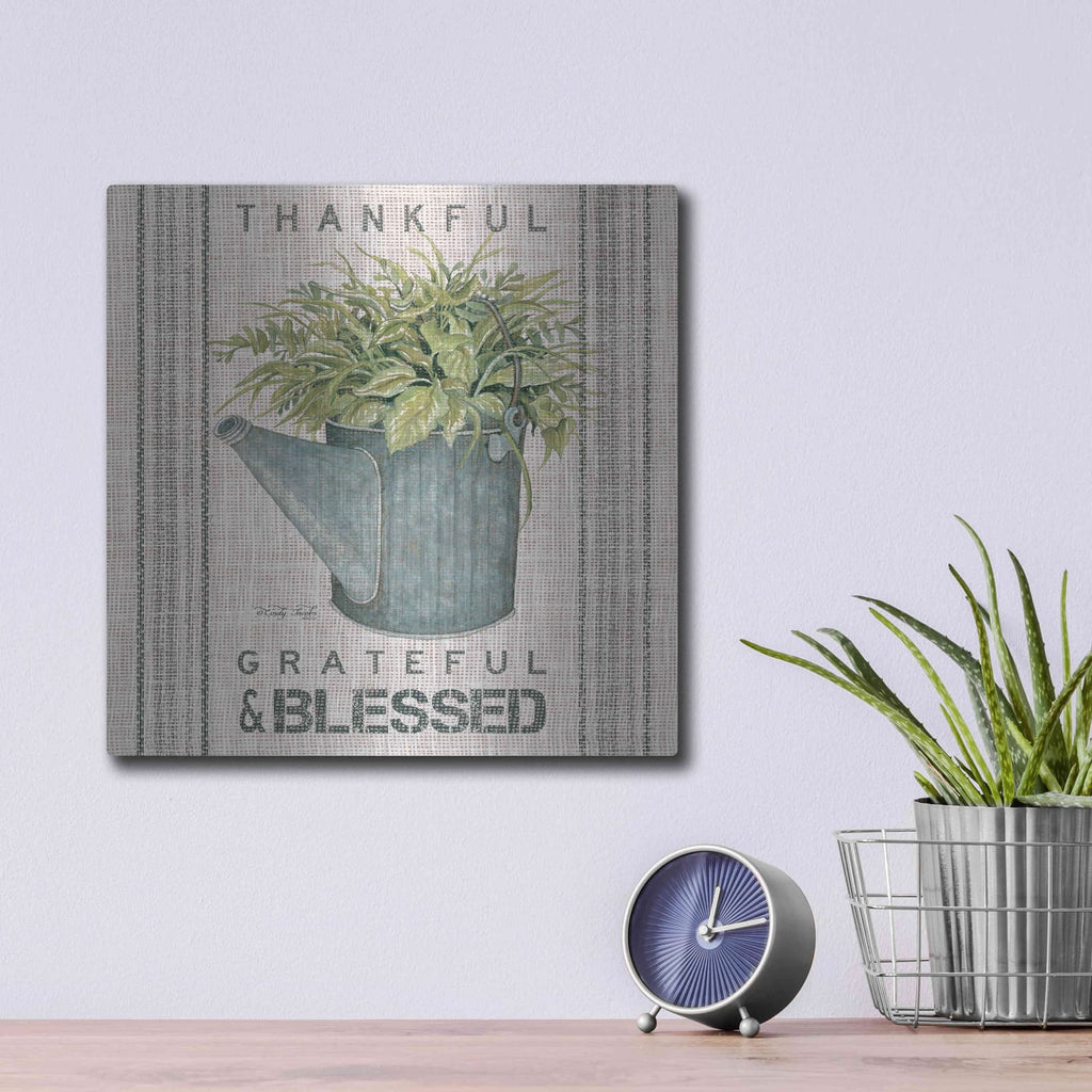 'Galvanized Watering Can Blessed' by Cindy Jacobs – Metal Wall Art, 12x12 room view