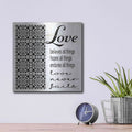 'Love Believes, Hopes, Endures' by Cindy Jacobs – Metal Wall Art, 12x12 room view