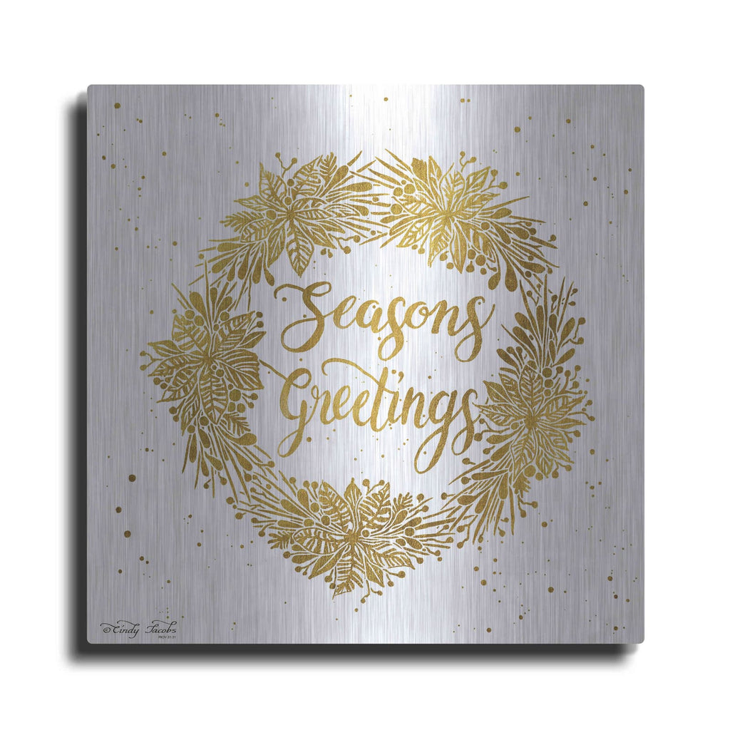 'Seasons Greetings Gold Wreath' by Cindy Jacobs – Metal Wall Art
