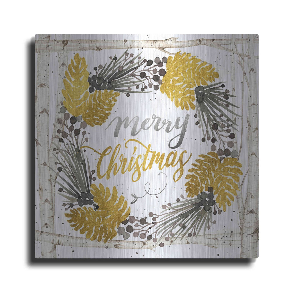 'Merry Christmas Birch Wreath' by Cindy Jacobs – Metal Wall Art