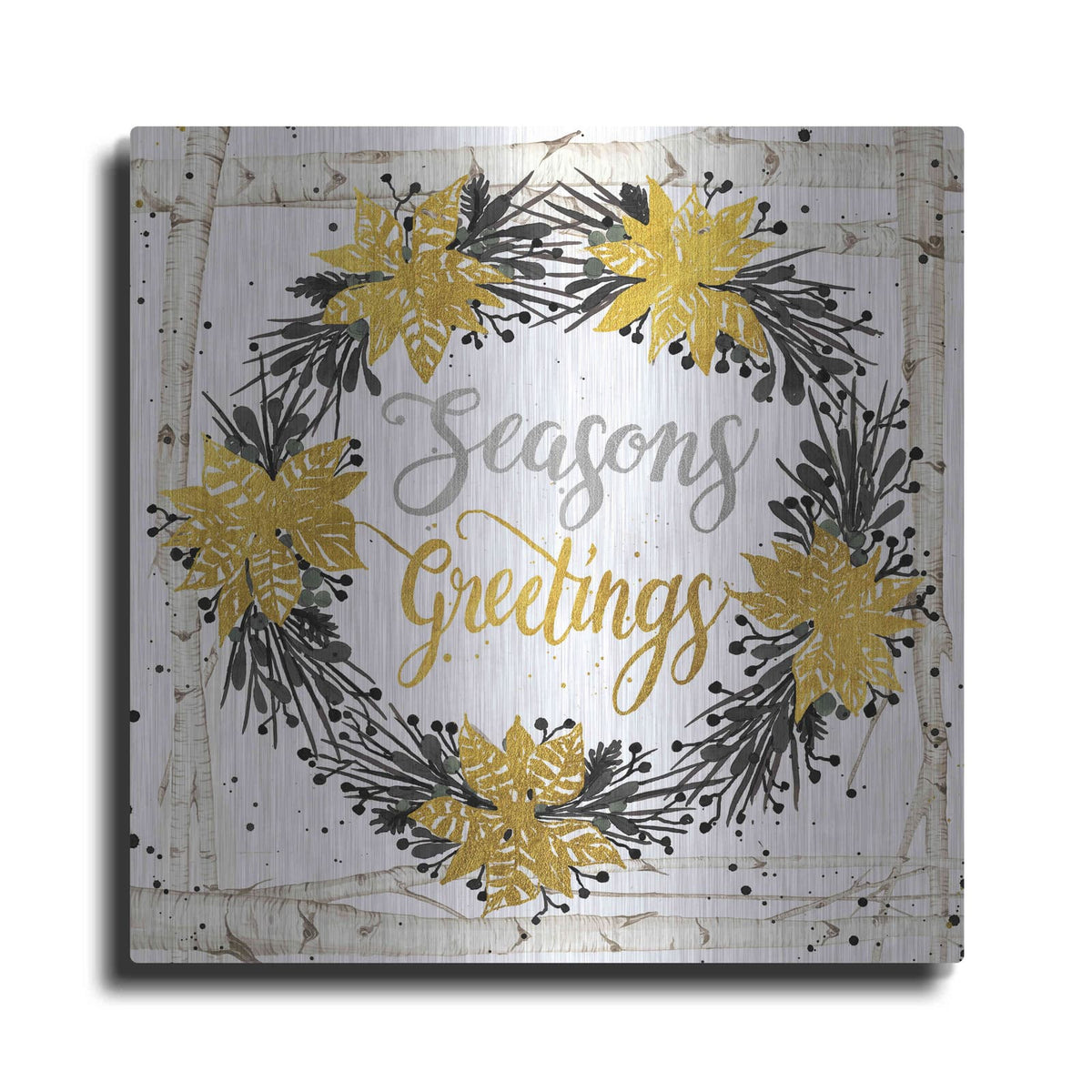 'Seasons Greetings Birch Wreath' by Cindy Jacobs – Metal Wall Art