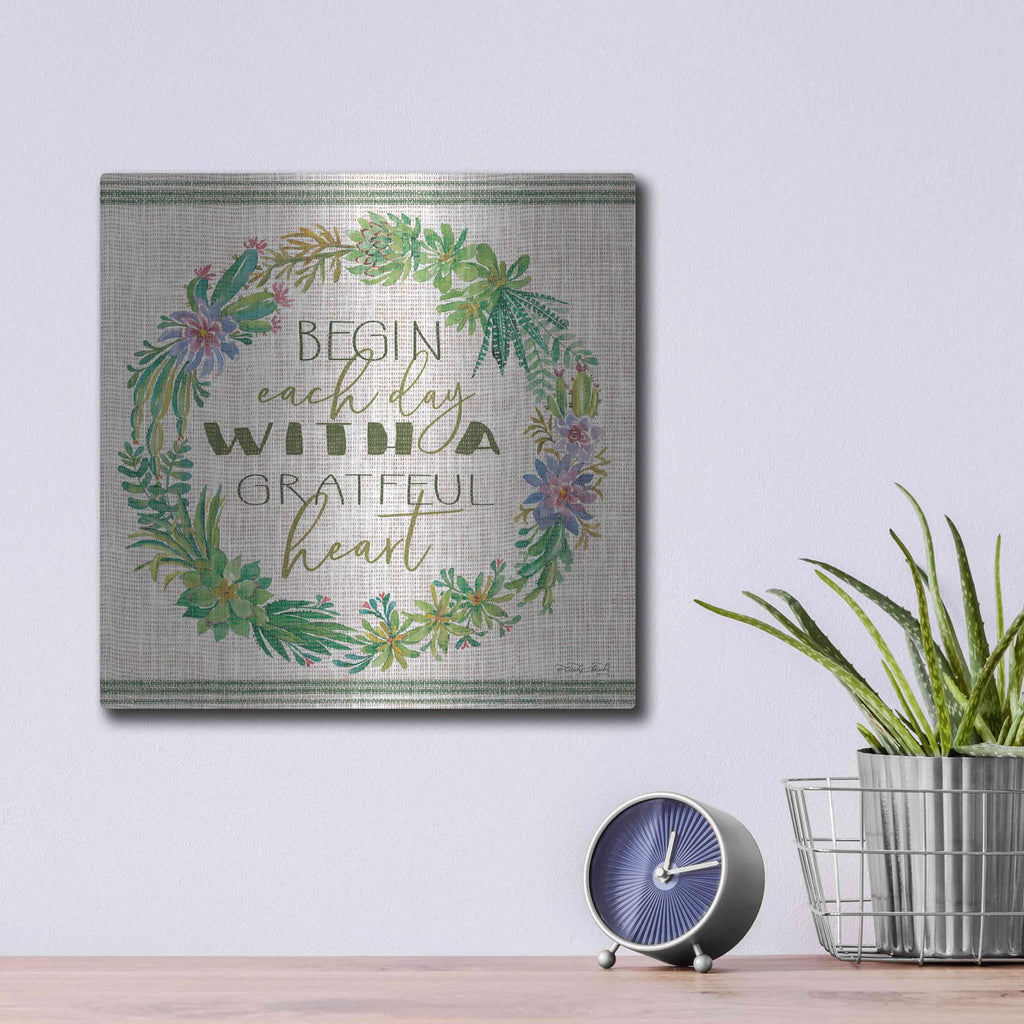 'Grateful Heart Succulent Wreath' by Cindy Jacobs – Metal Wall Art, 12x12 room view